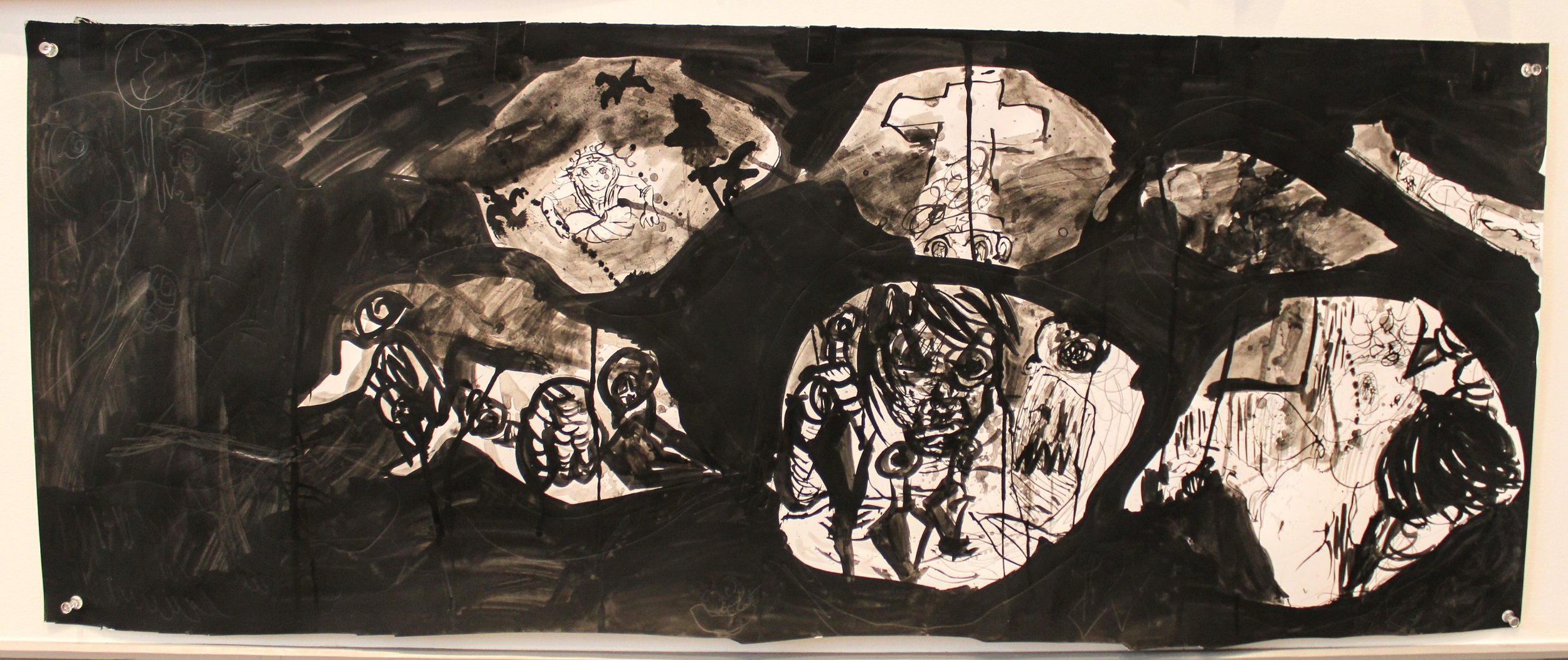 Watchmen VIII (Psychosis), Inkwash and graphite pencil on Bristol paper,  42 inches x 24 inches, 2023.