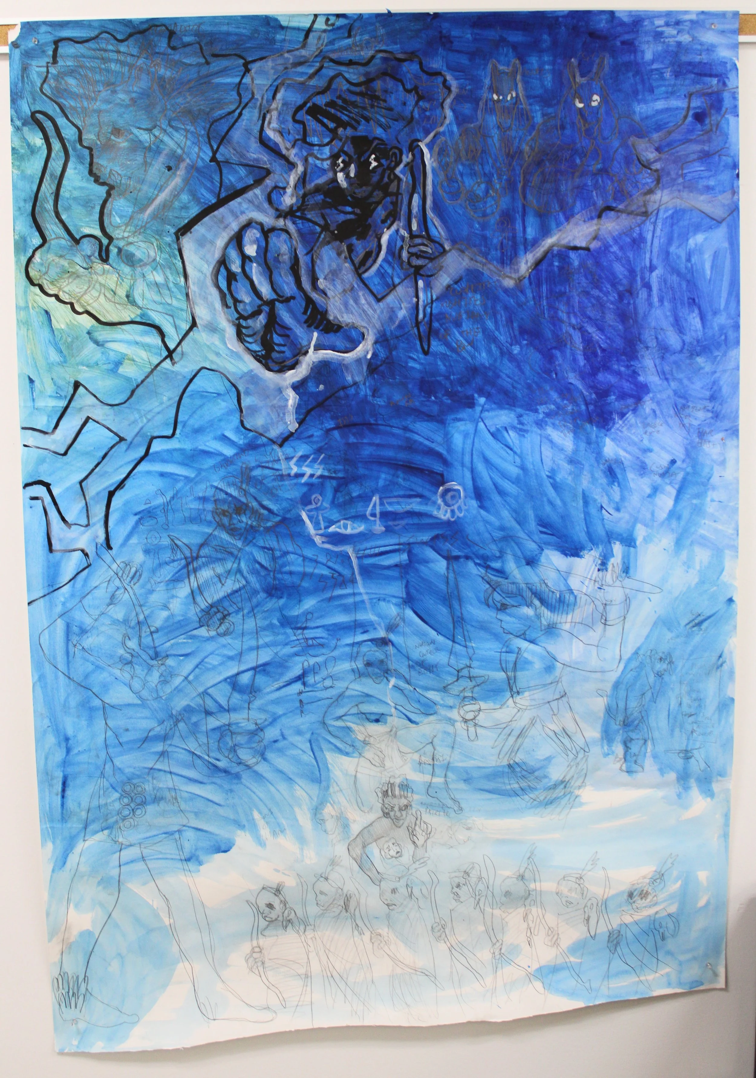 I. Cushite (Monologue), Graphite pencil, ink, and Acrylic paint, 42 inches x 63 inches, 2023.