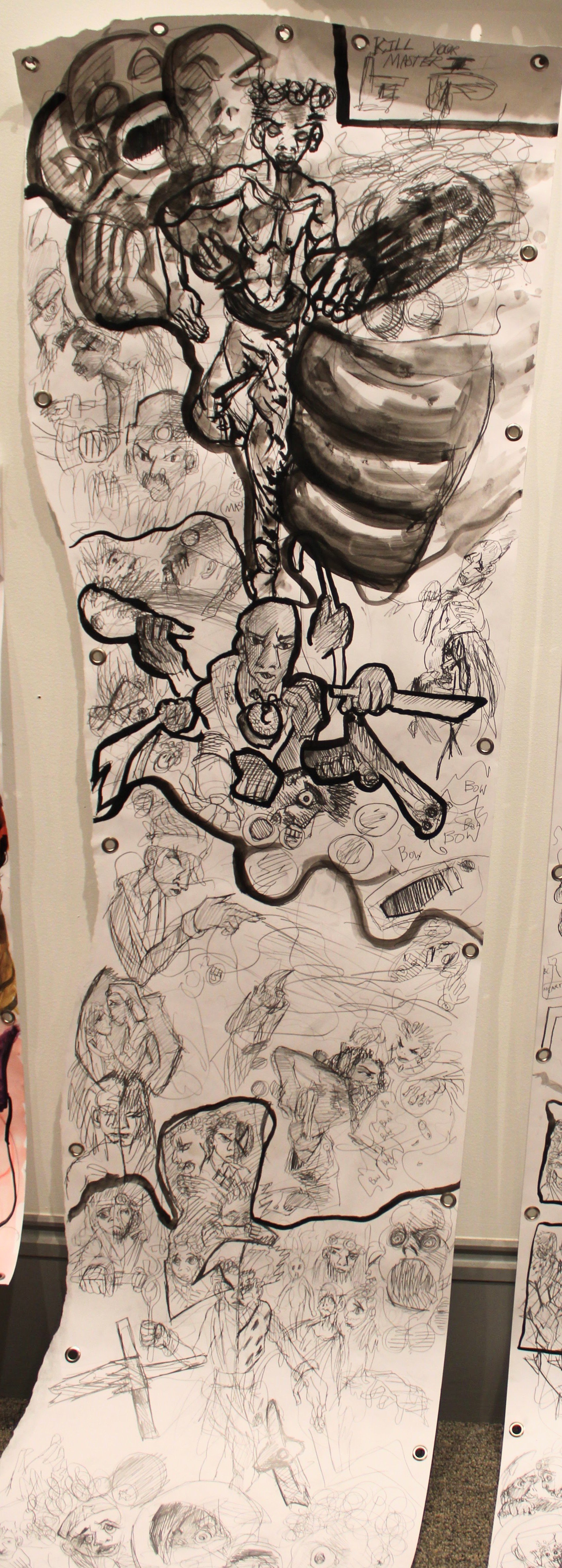 Kill your master I, Ink and graphite pencil on Mixed media paper, 20  x 71 inches, 2024.