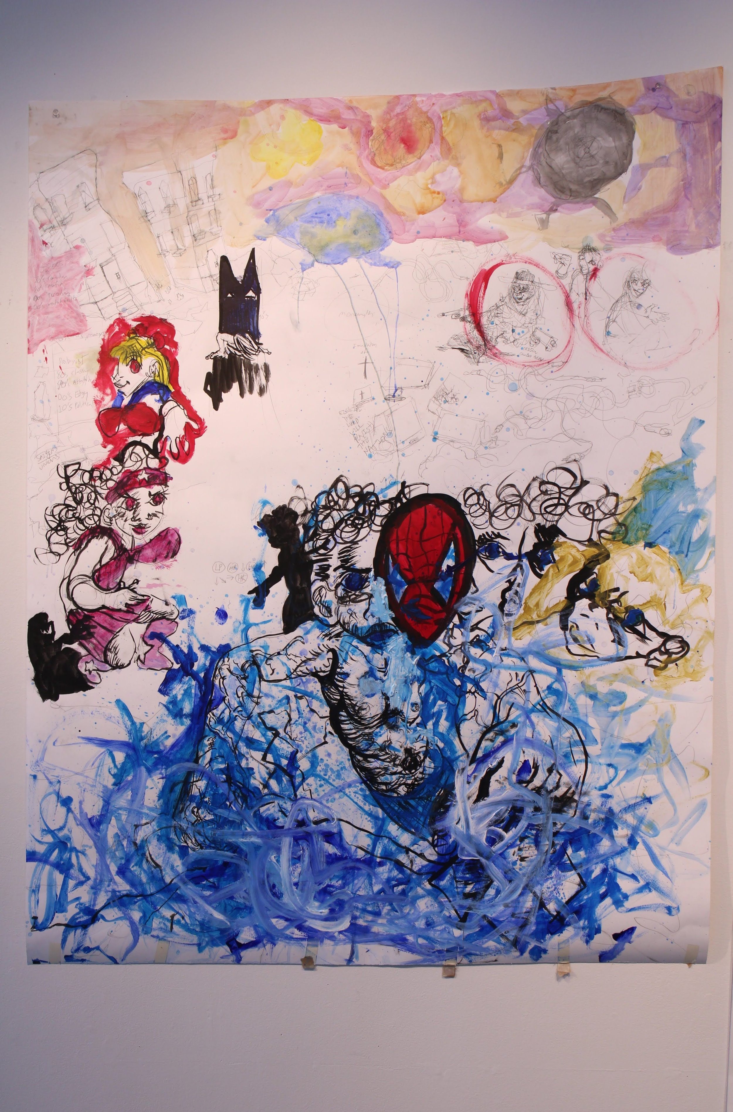 CD quality I: Tropes, Acrylic paint, pastel, ink, and graphite pencil on Bristol paper, 42 inches x 56 inches, 2022.