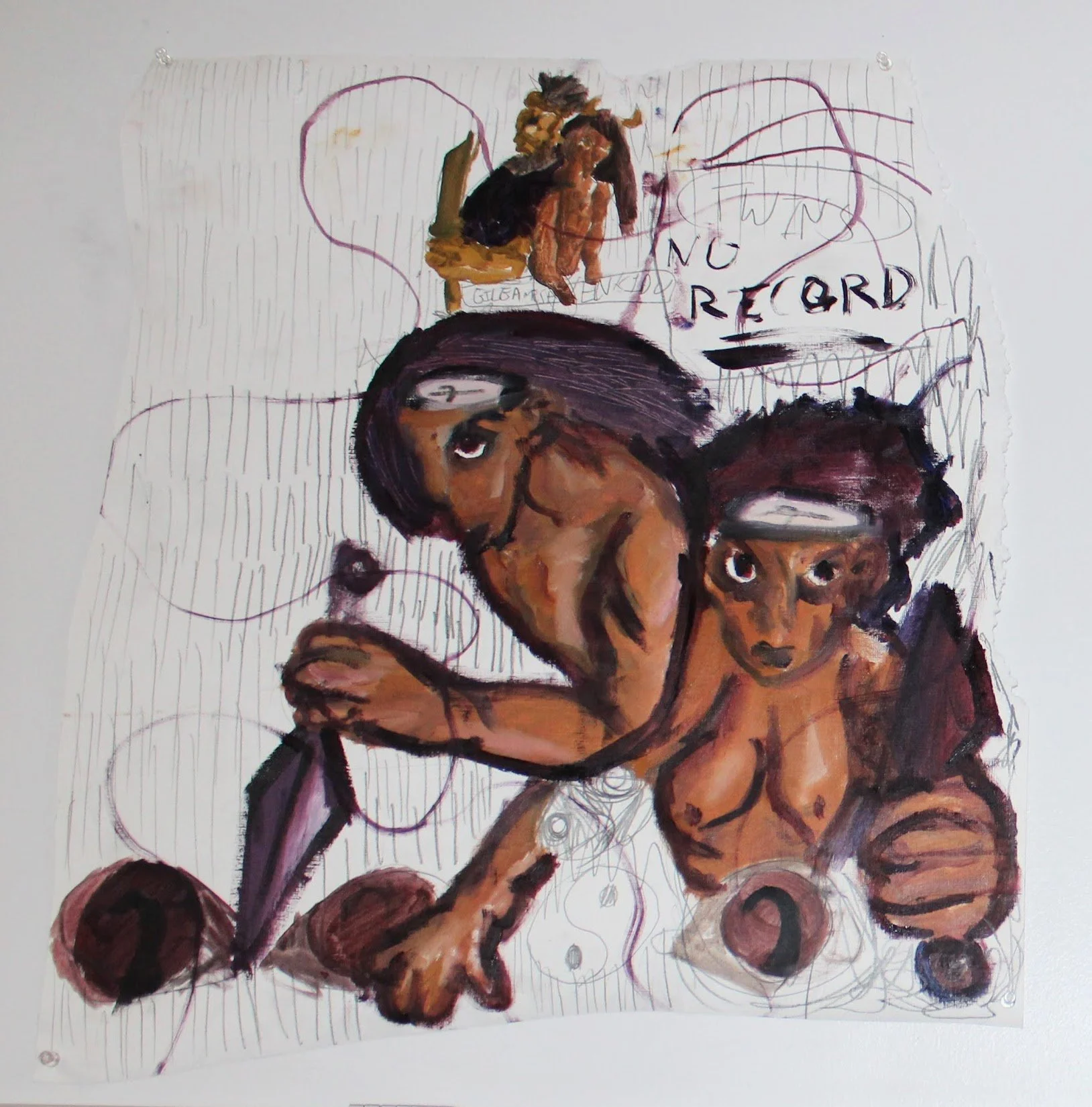 IV. Twins (Interlude), Oil and graphite pencil on Canvas paper, 23 inches x 25 inches, 2023.