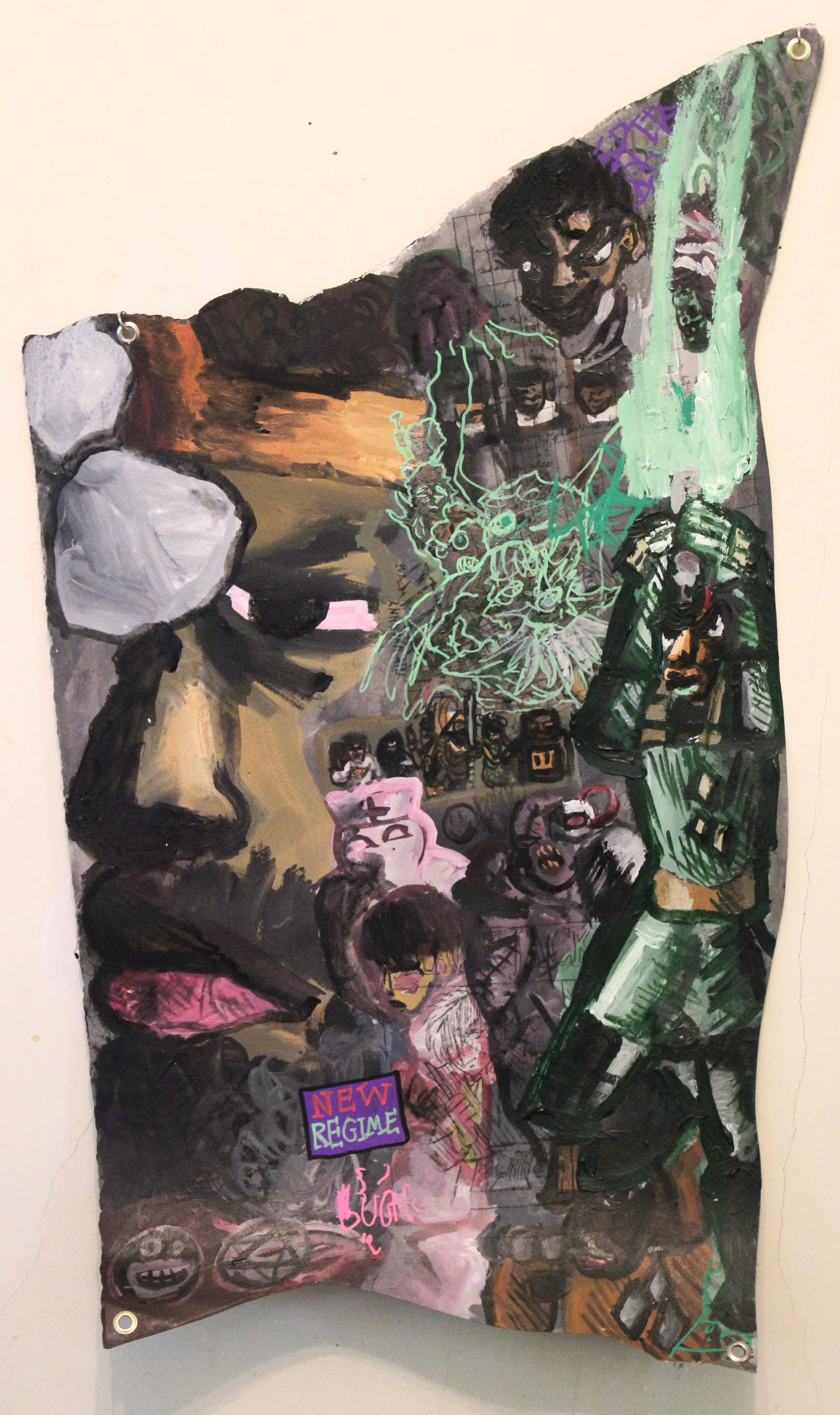 Magicians and Scientists I side B Formulas, Acrylic, graphite pencil, posca markers, and carbon on Arches paper, 24 x 40 inches, 2025.