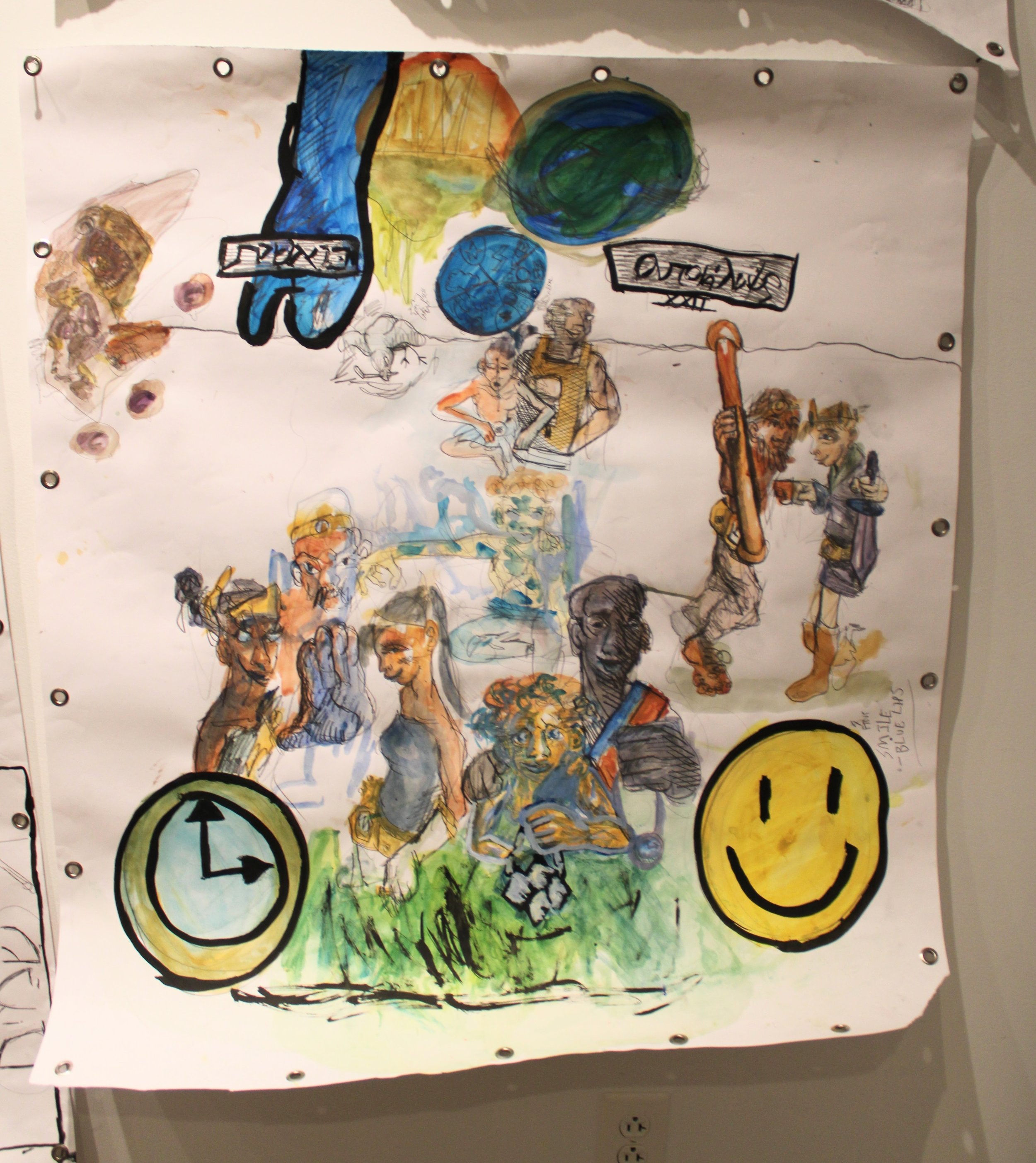 New Heavens New Earth, Gauche, watercolor, graphite pencil and ink on Mixed media paper, 34 x 40 inches, 2024.