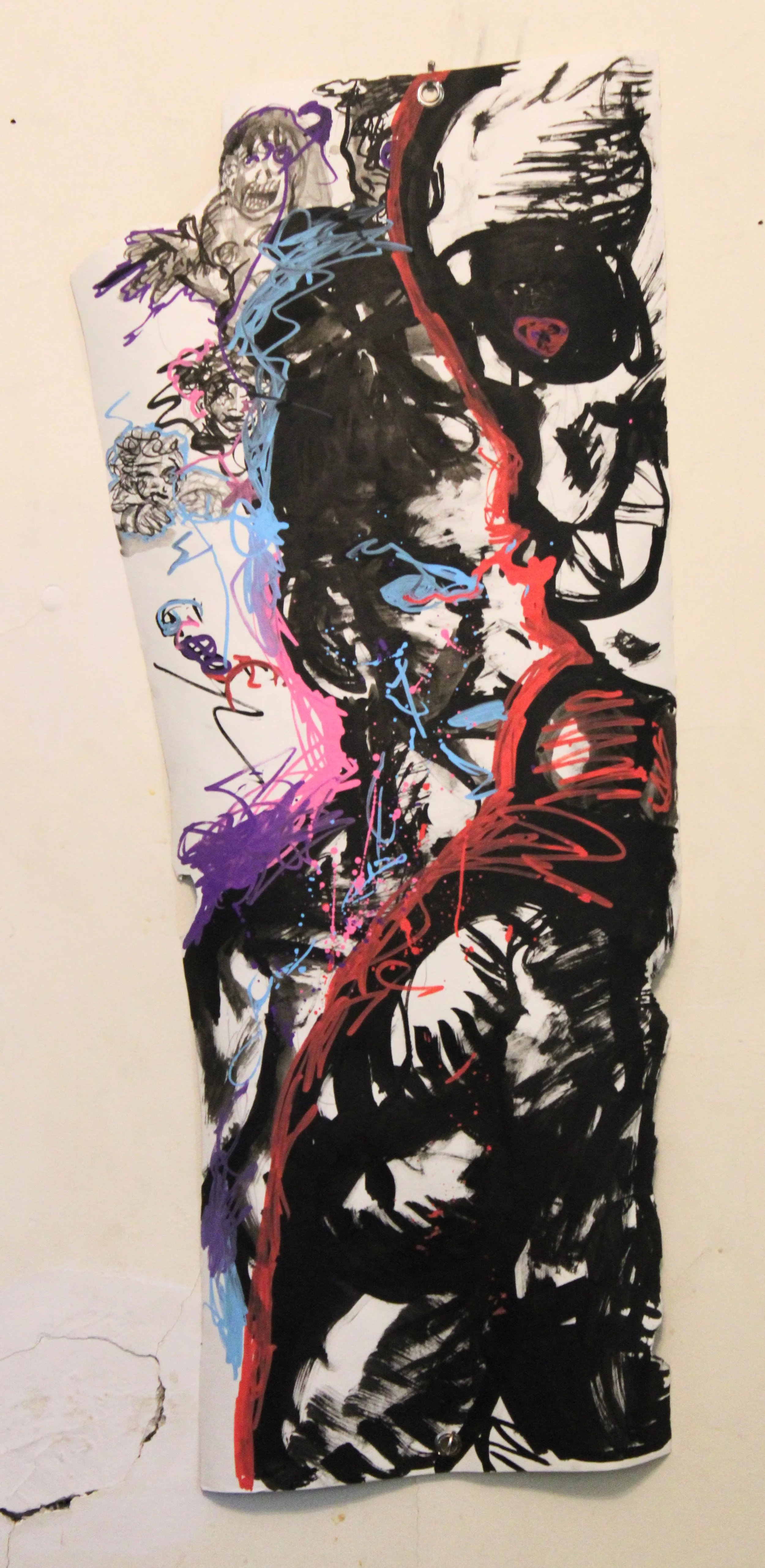 Cosmology V. Outro side A New challengers, Ink and posca markers on Drawing paper, 14 x 36 inches, 2025.