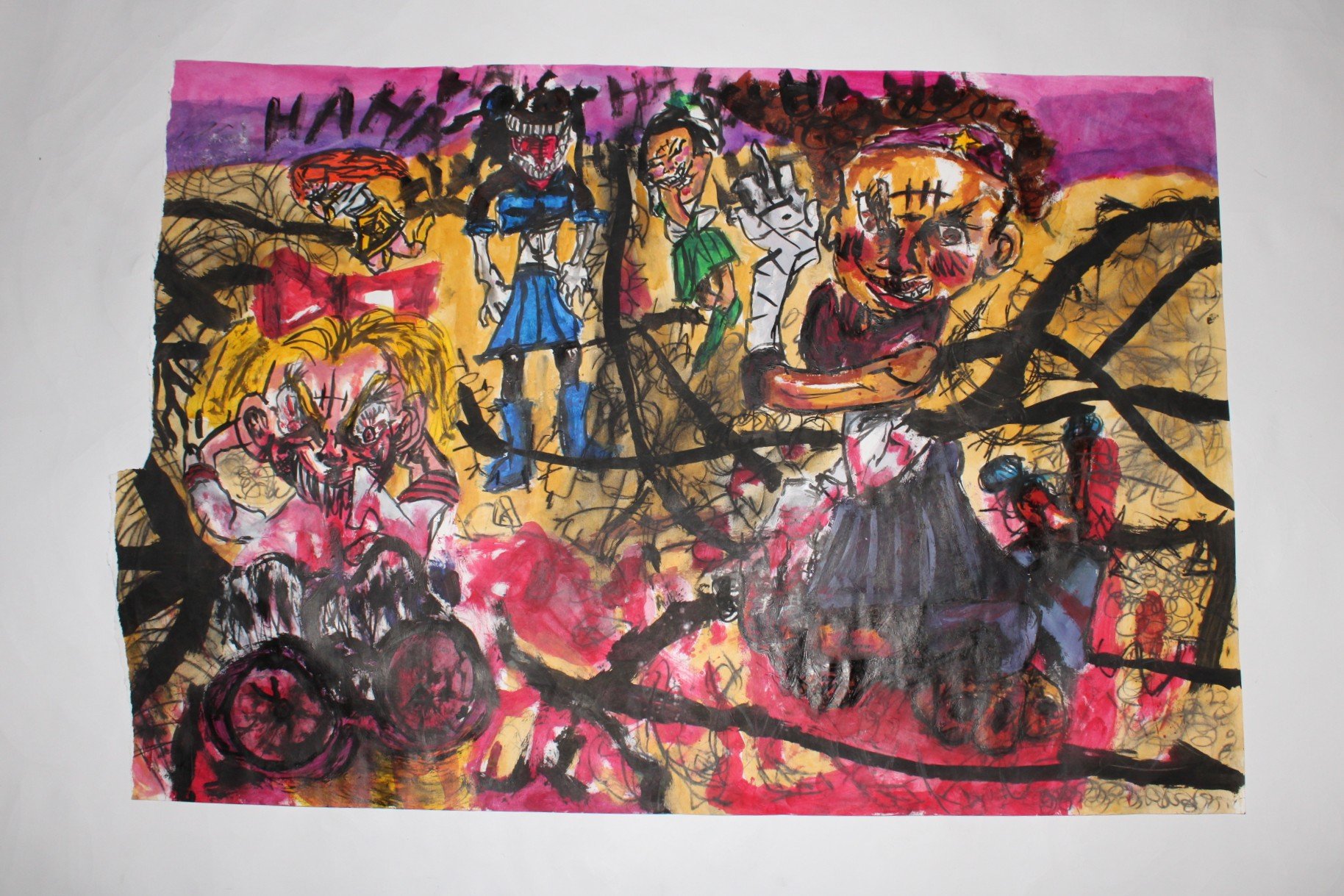 Genesis Studio Floor V (Vivians), Acrylic paint, charcoal, and ink on Drawing paper, 46 inches x 36 inches, 2020.