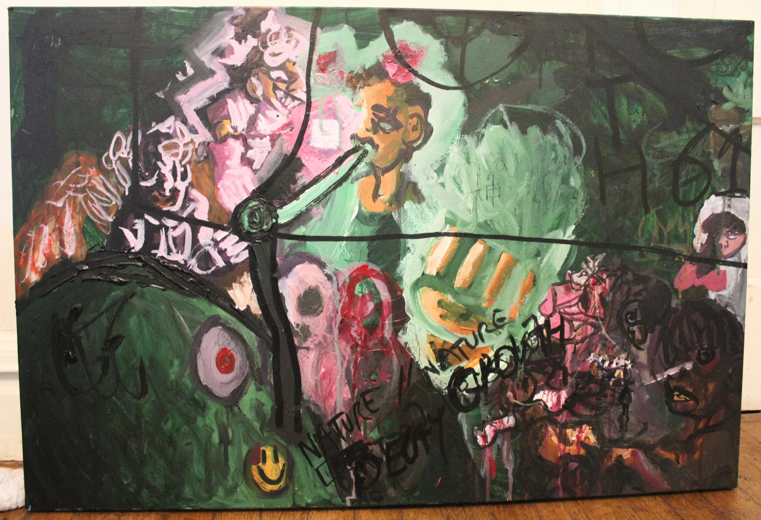Green/ Nature I, Acrylic, ink, carbon tracing, and ink on Canvas, 36 x 28 inches, 2025.