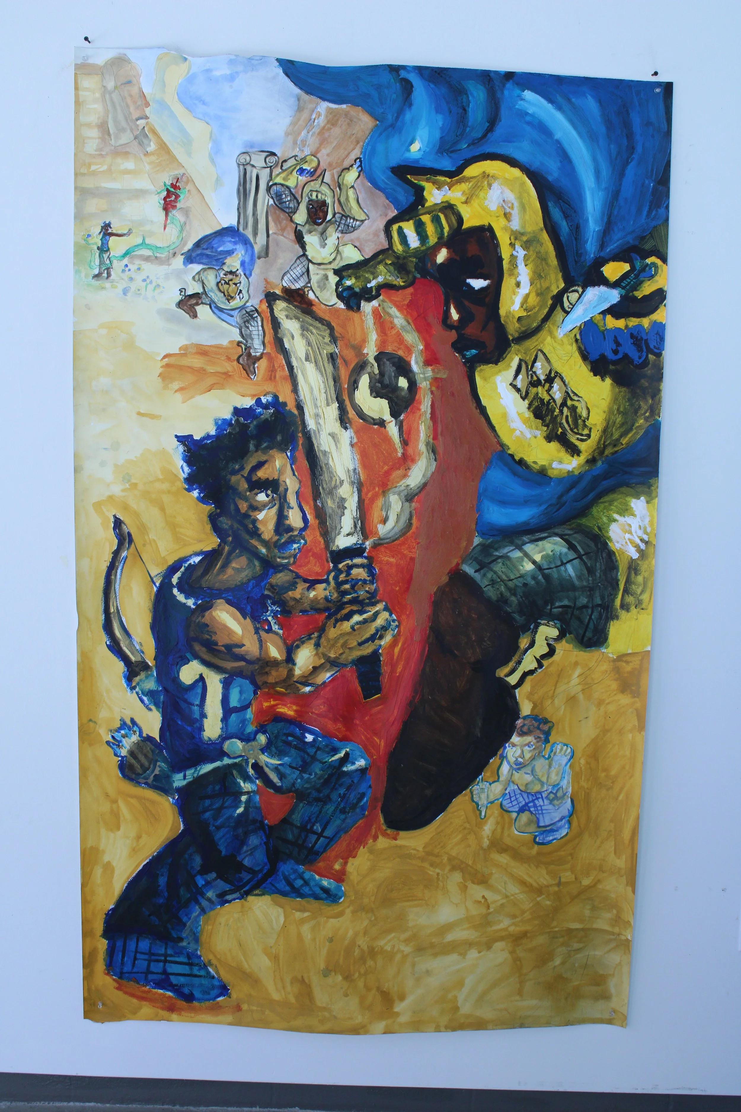 The Big Steppas II, Acrylic, watercolor, and graphite pencil on Watercolor paper, 42 x 70 inches, 2022