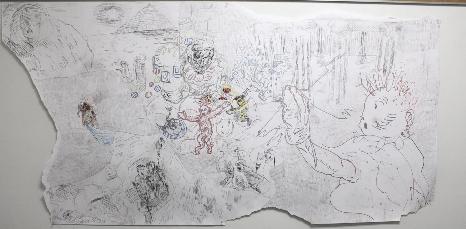 Culture Clash III, pens and markers on Bristol board, 36 x 72 inches, 2023.