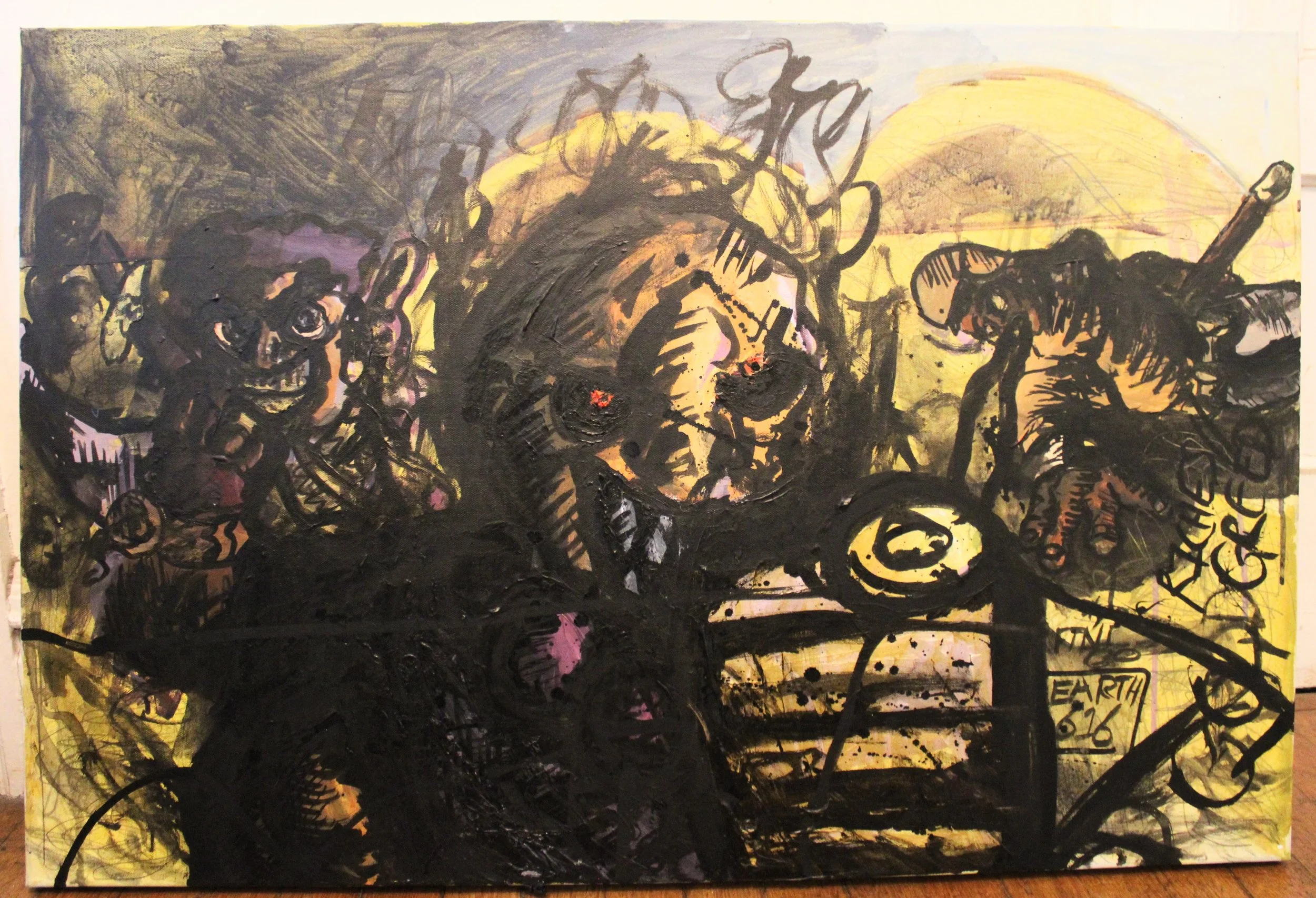 Yellow/ Gold, Acrylic and ink on Canvas, 36 x 28 inches, 2025.