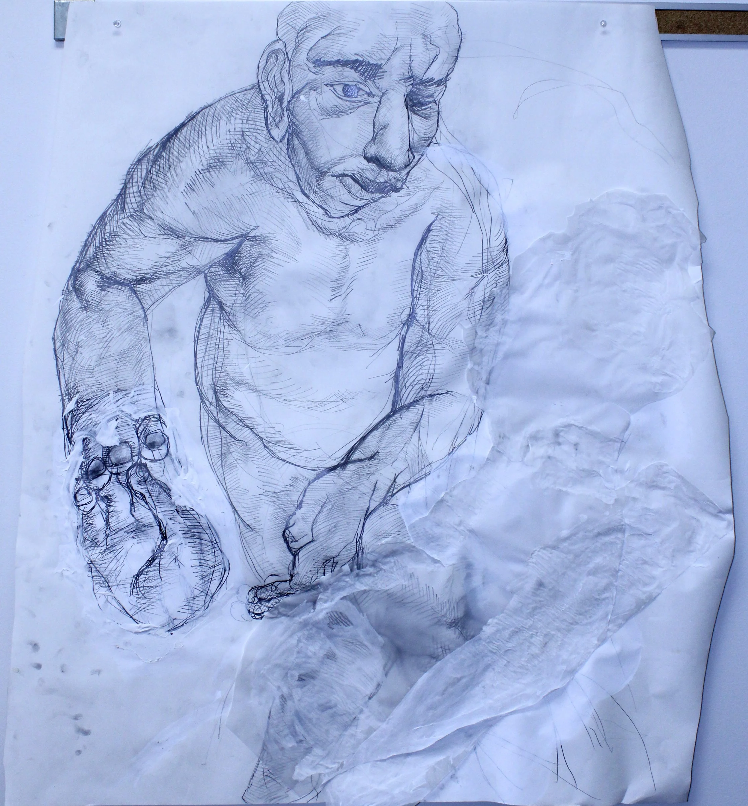 II: Study, Graphite pencil, gesso, and collaged vellum on Drawing paper, 42 inches x 42 inches 2023.