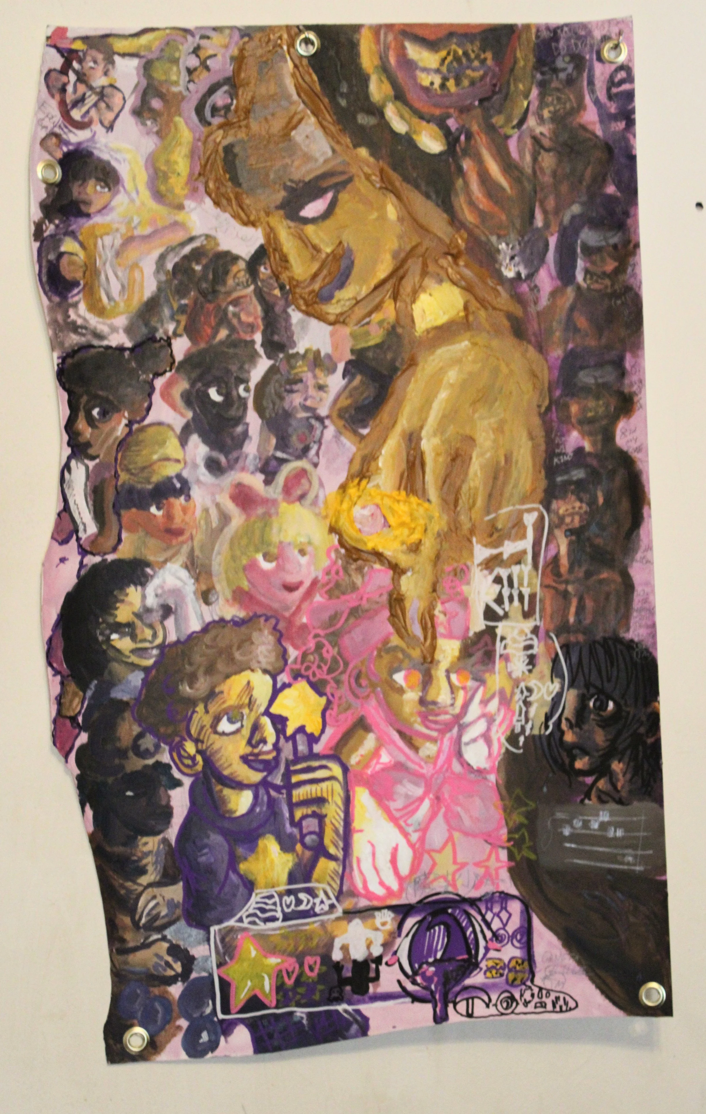 Vivian's and Titi II ( Children of Isthar), Acrylic, graphite pencil and Posca Markers, 26 x 22 inches, 2024.  