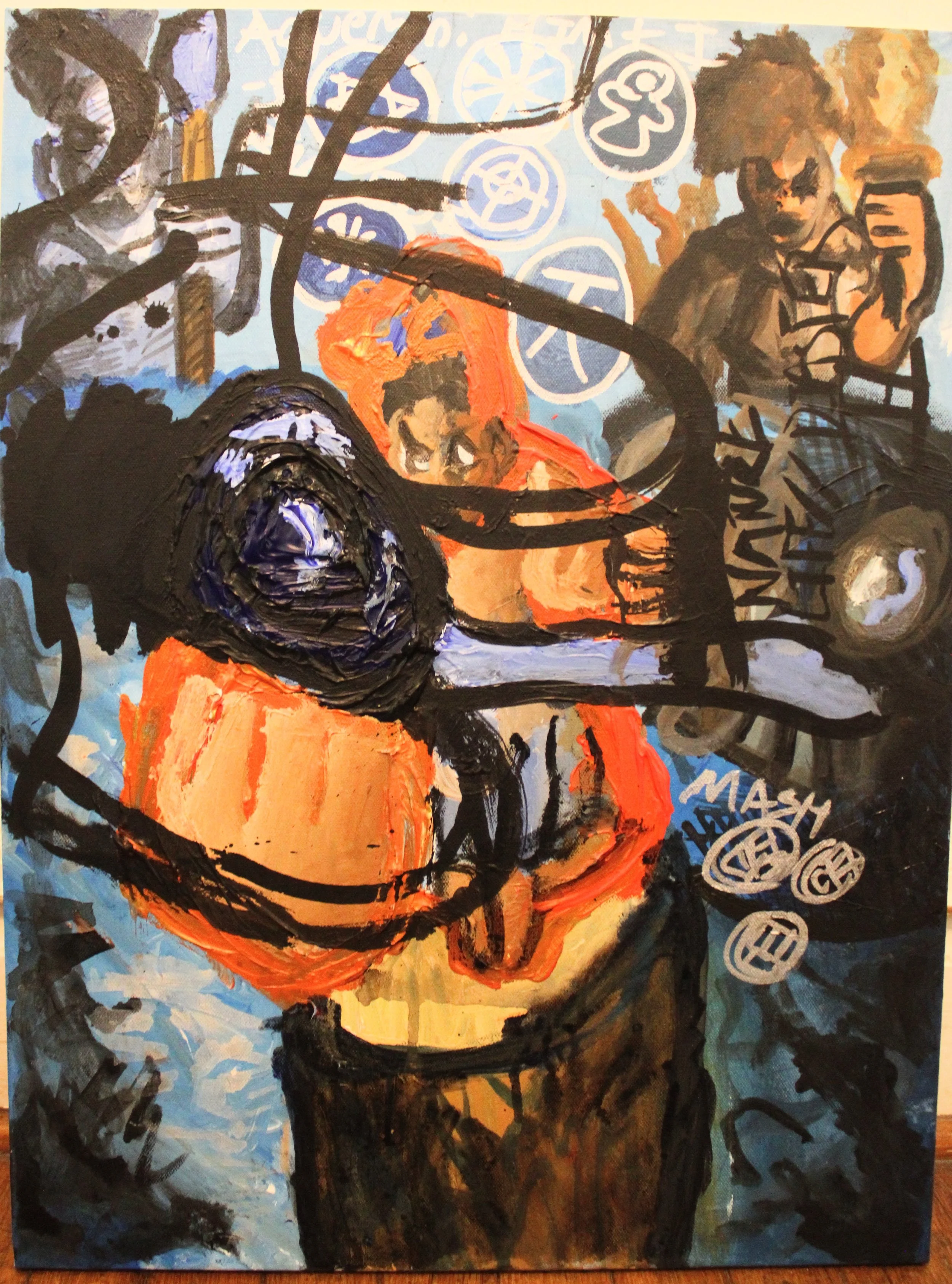 Blue/ Nature II (Sea), Acrylic, ink, and Poscas on Canvas, 18 x 24 inches, 2025.