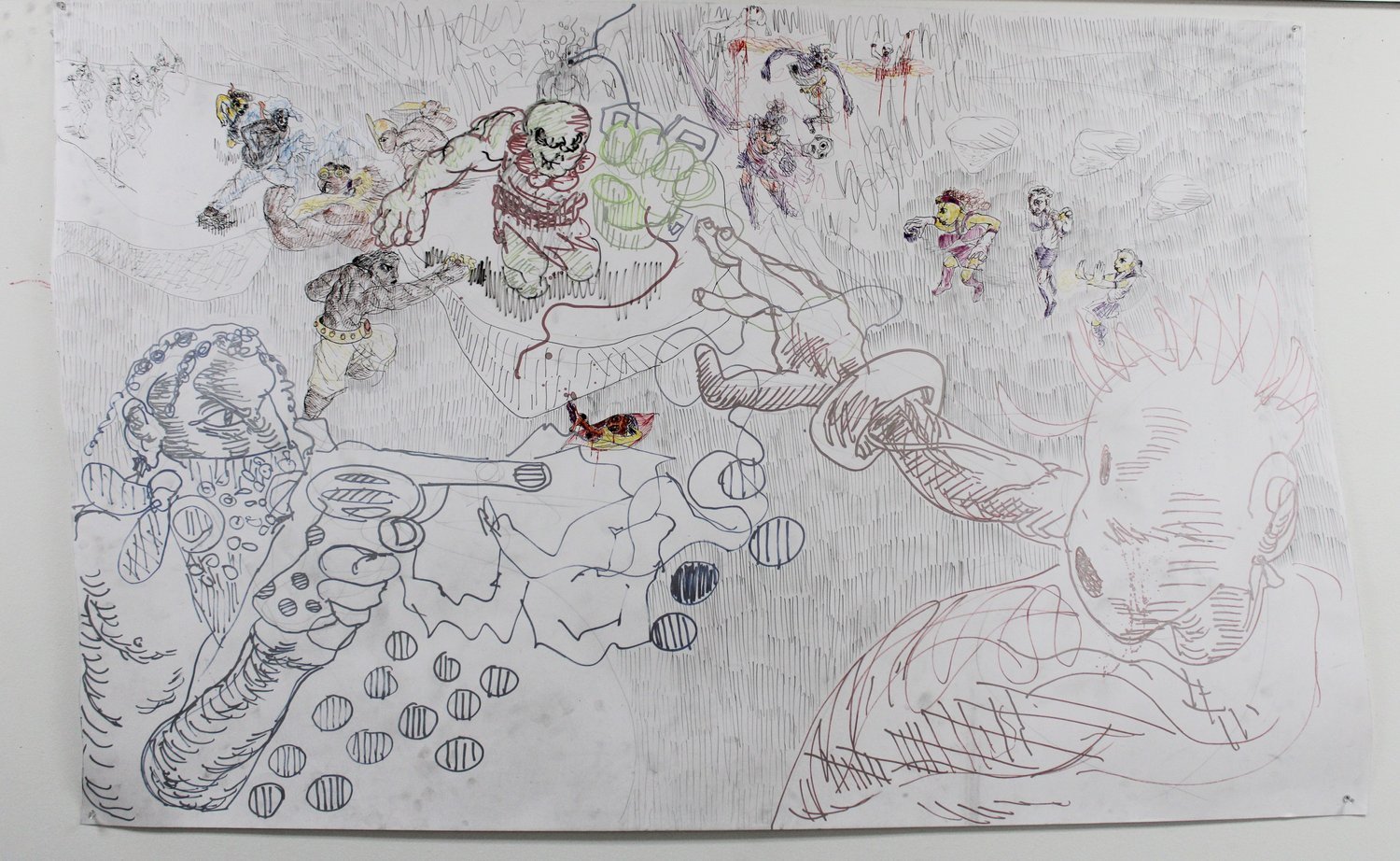 Culture Clash II, pens and markers on Bristol board, 36 x 62 inches, 2023.