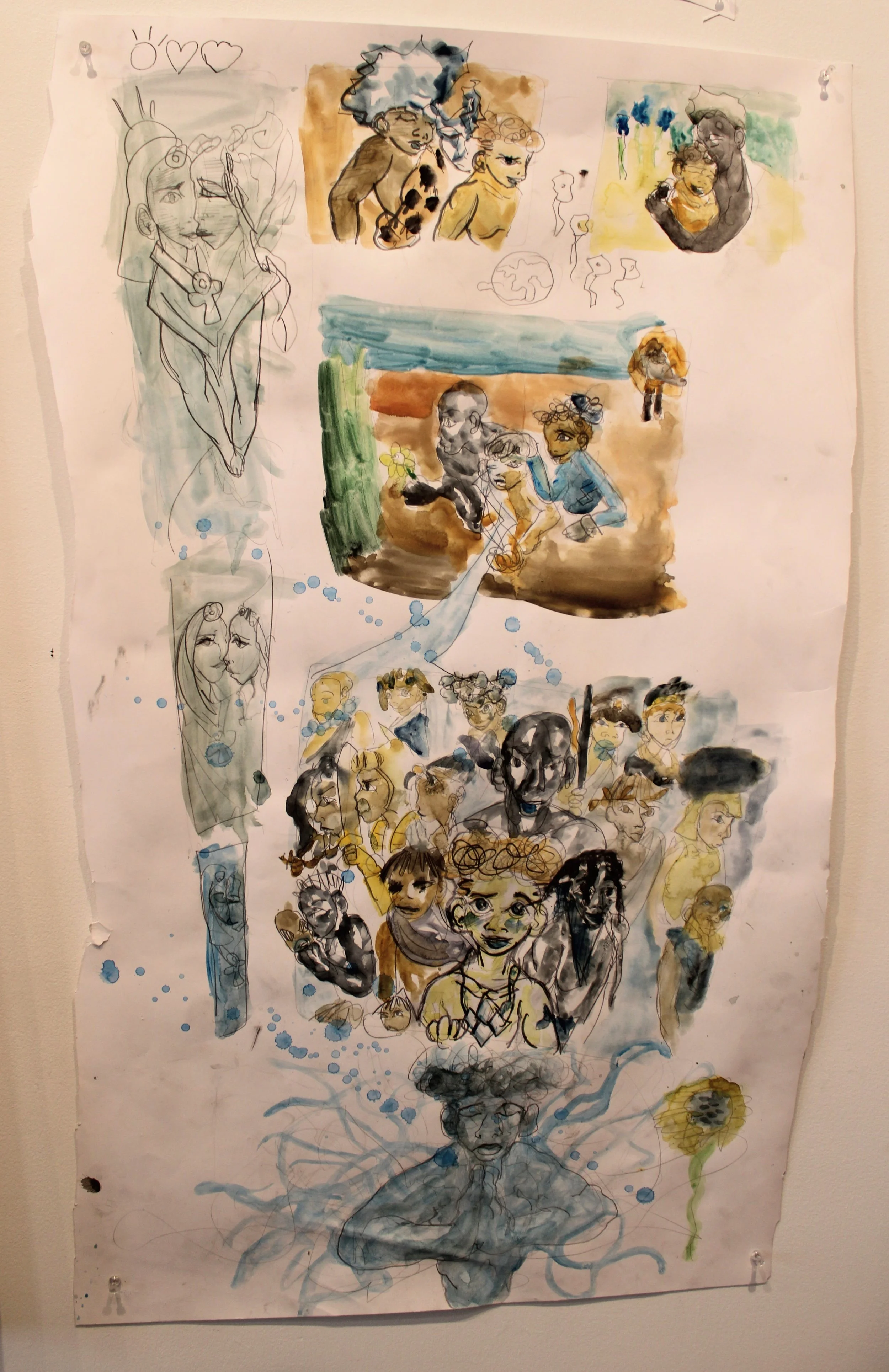 Watchmen X (Prophets and Peace), Graphite pencil and watercolor on Bristol paper, 42 inches x 28 inches, 2023.