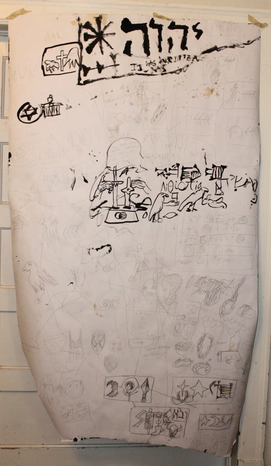 It was written side II, Acrylic, ink, and pencil on Bristol paper, 36 x 72 inches, 2024.