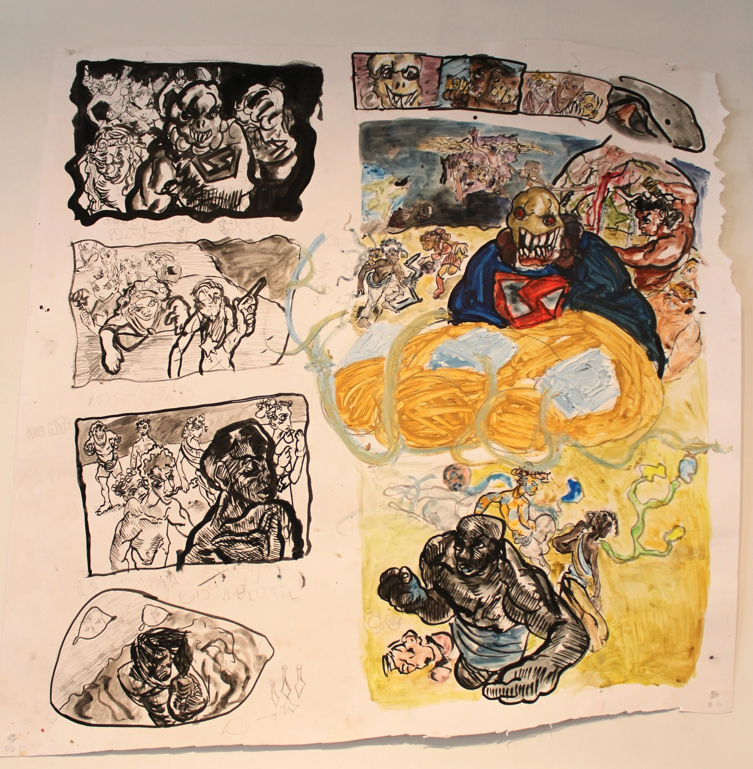 Watchmen III (Comic Cover), Ink, watercolor, and Acrylic on Bristol paper, 42 inches x 42 inches, 2023.