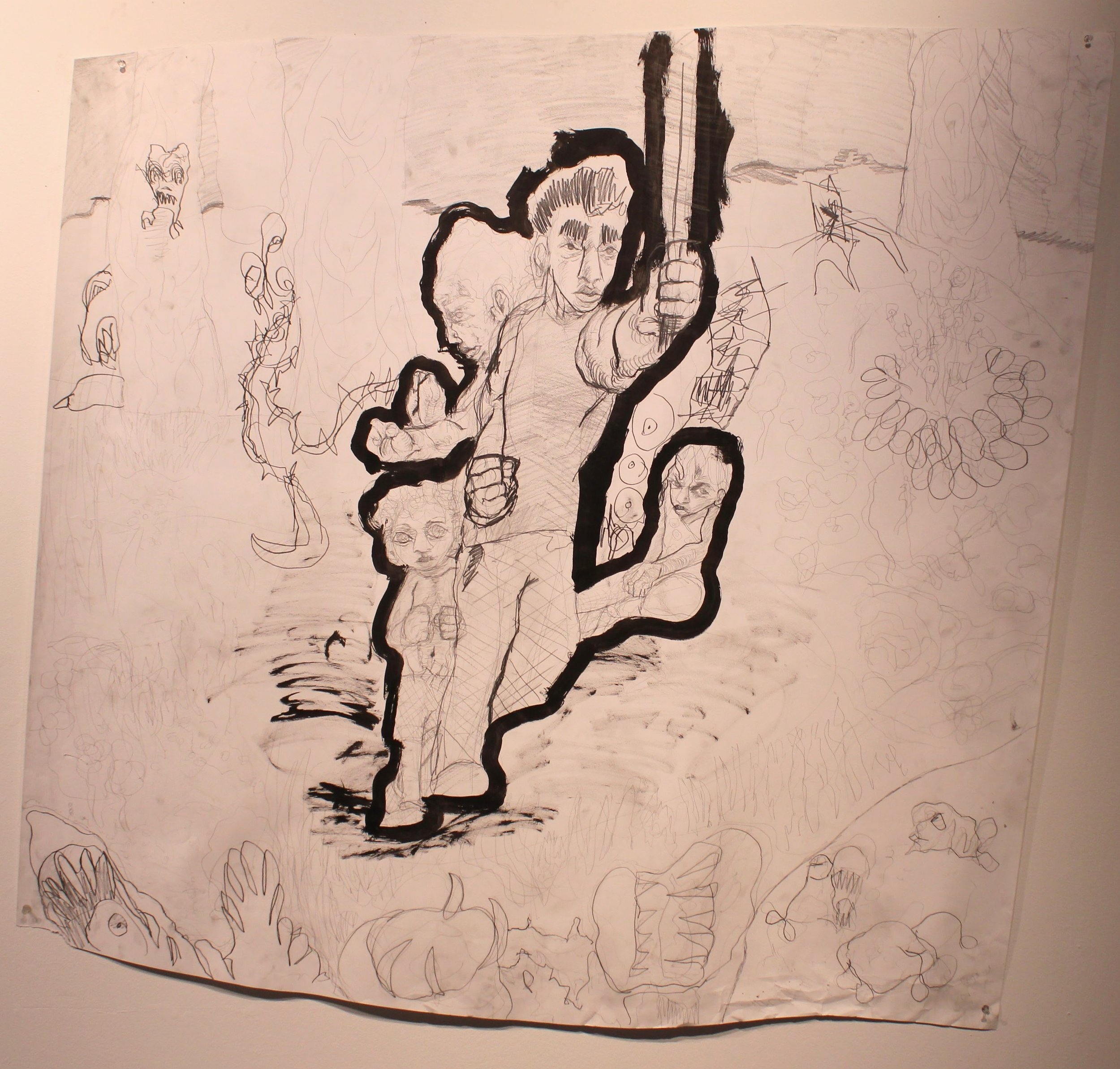 Hunter x Hunter I: Exile, Graphite pencil and ink on Primed Mixed media paper, 48 x 48 inches, 2021.