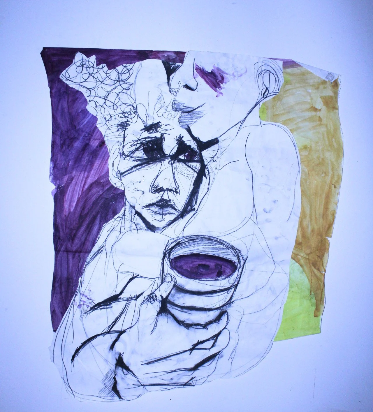 Kissin Pink, Acrylic, graphite pencil, charcoal, and collage on Mixed media paper, 42 x 52 inches, 2021.