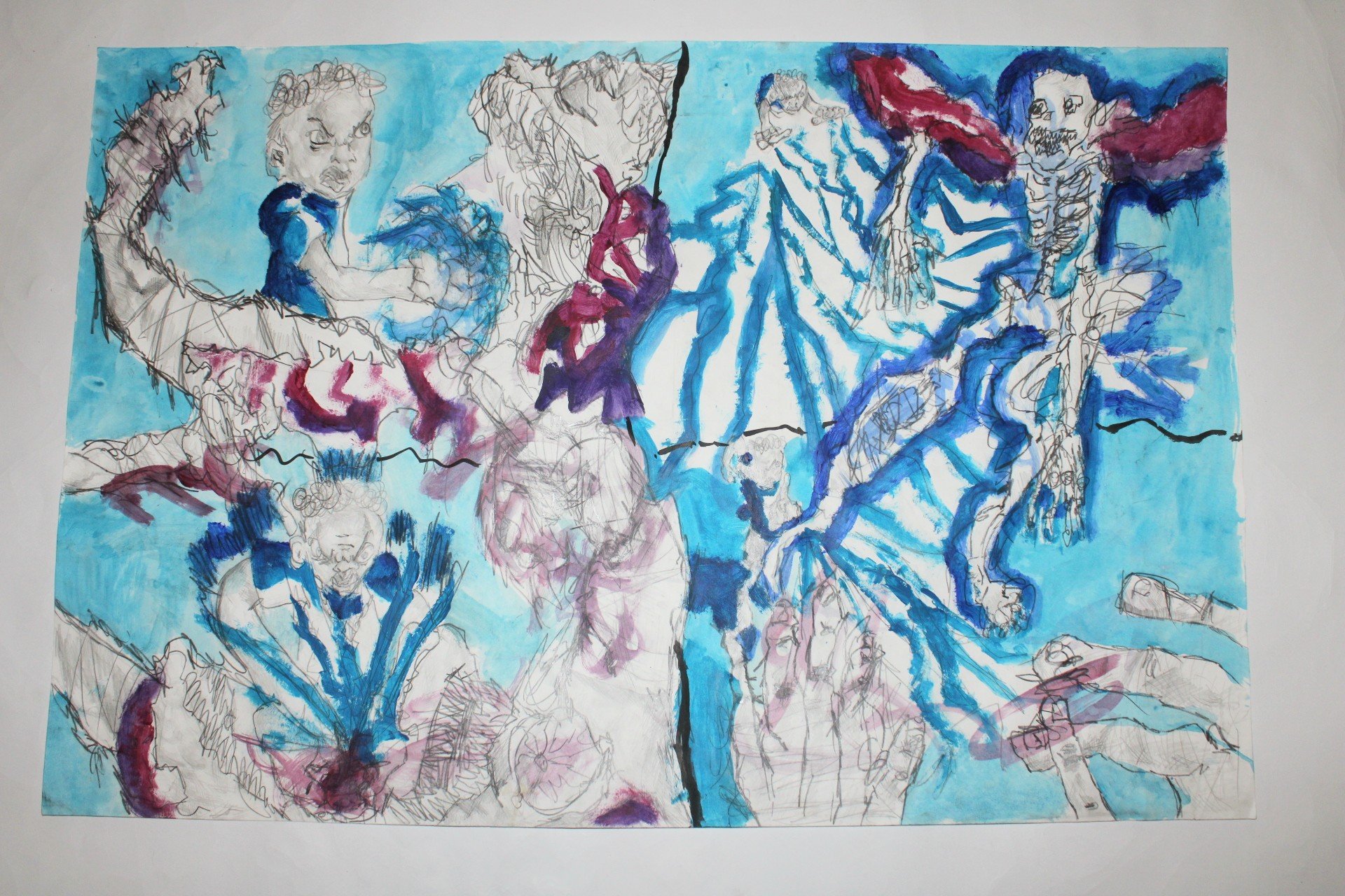 Genesis: Studio Floor II (Prophet), Graphite pencil and Acrylic paint on Drawing paper, 46 inches x 36 inches, 2020.