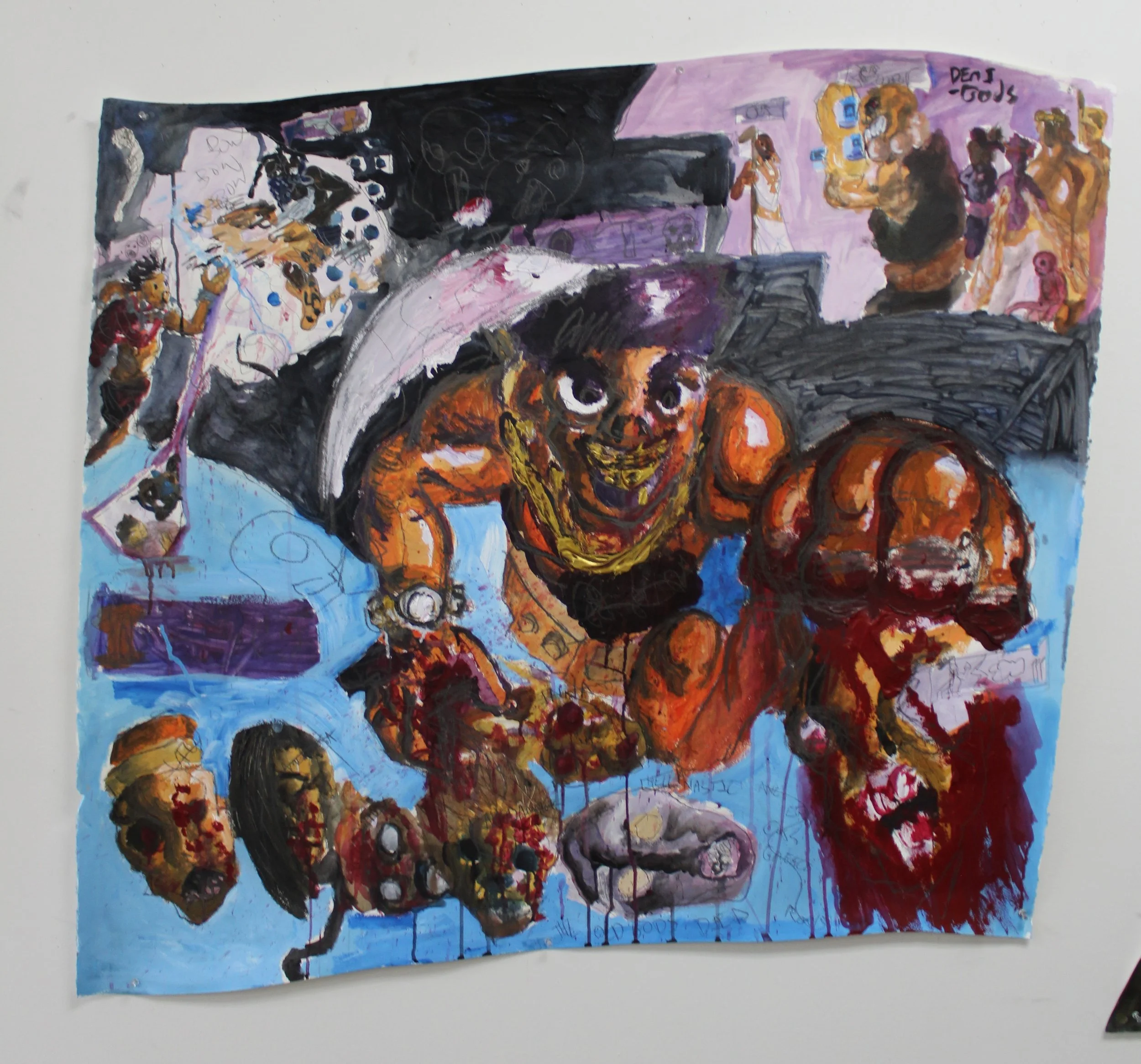 Death of Old Gods II: Westside Gunn/ Baroque, Acylic paint and graphite pencil on Arches paper, 45 inches x 41 inches, 2023-2024. 