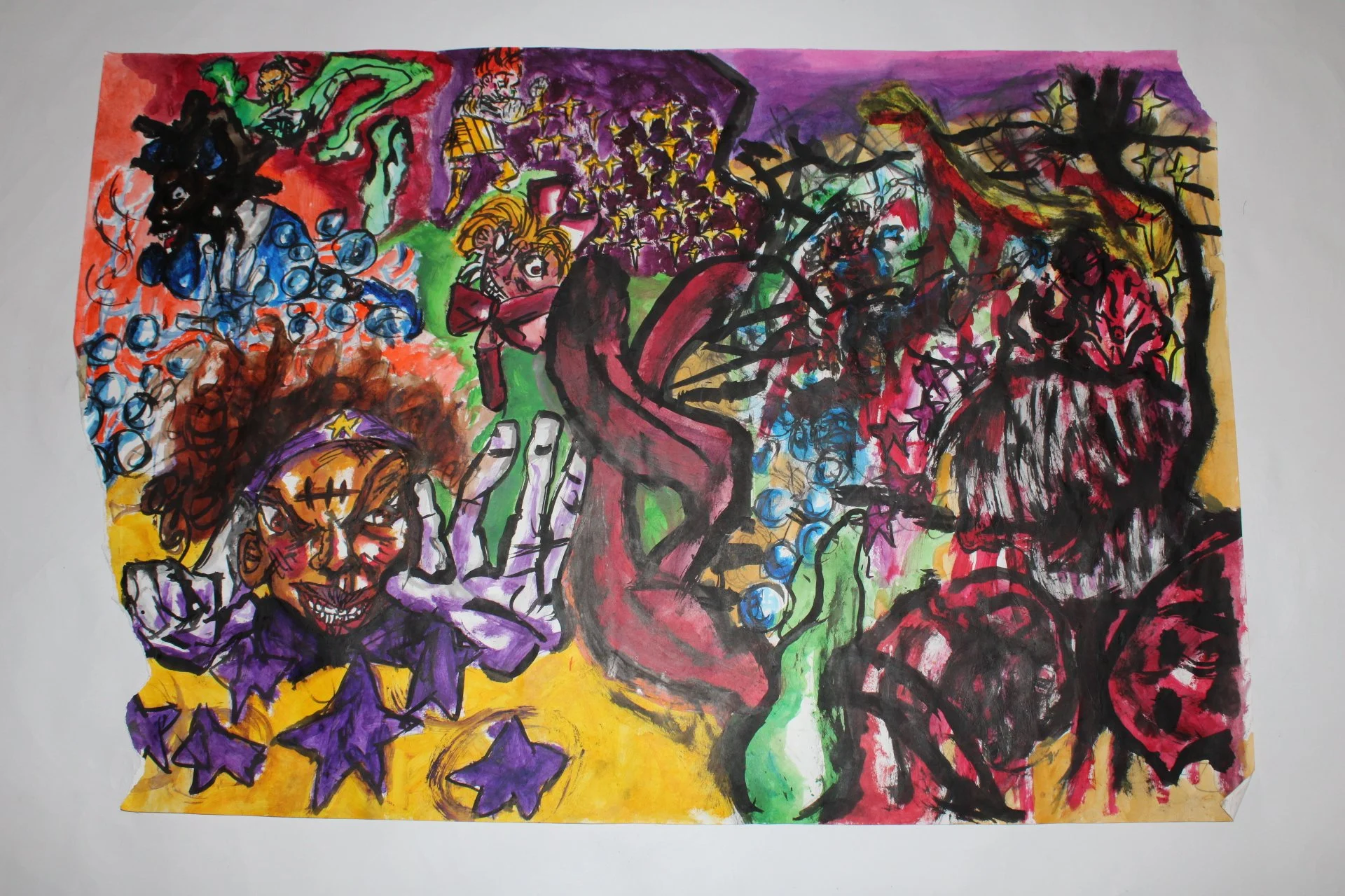 Genesis: Studio Floor IV (Invasion), Acrylic paint and ink on Drawing paper, 46 inches x 36 inches, 2020.