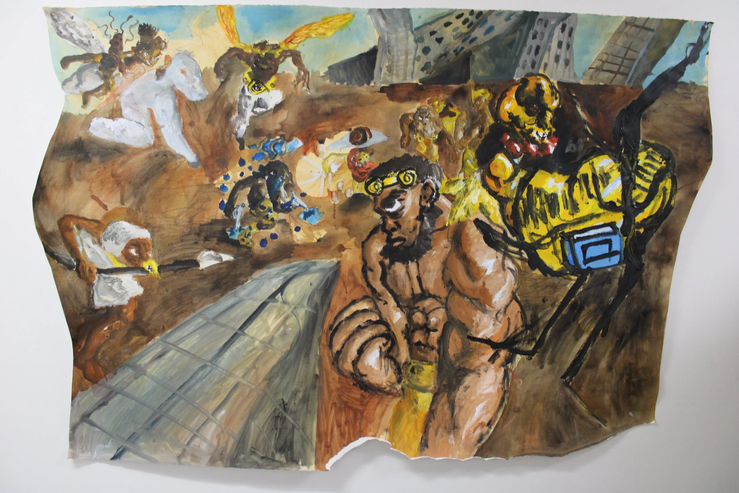 V. Civil War, Acrylic paint and graphite pencil on Arches paper, 45 inches x 65 inches, 2023.