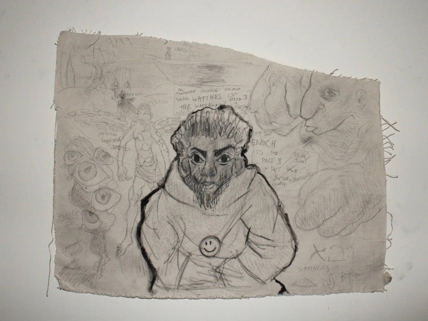 Book of Giants (Enoch the Watchman), Graphite pencil and ink on ustrecteched/Unprimed canvas, 32 inches x 32 inches, 2023.