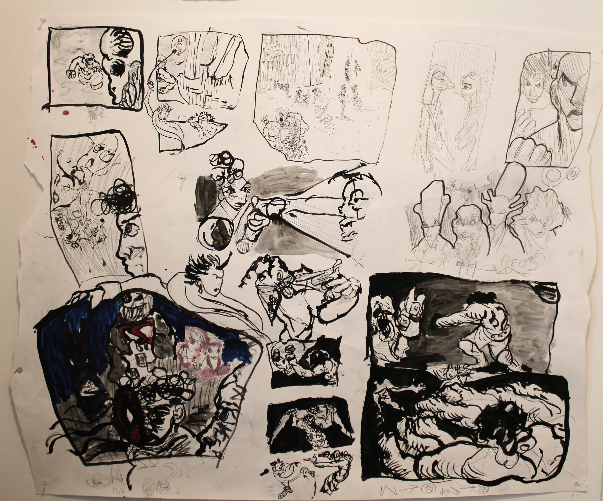 Watchmen (New Gods), Inkwash and graphite pencil on Bristol paper, 42 inches x 42 inches, 2023.