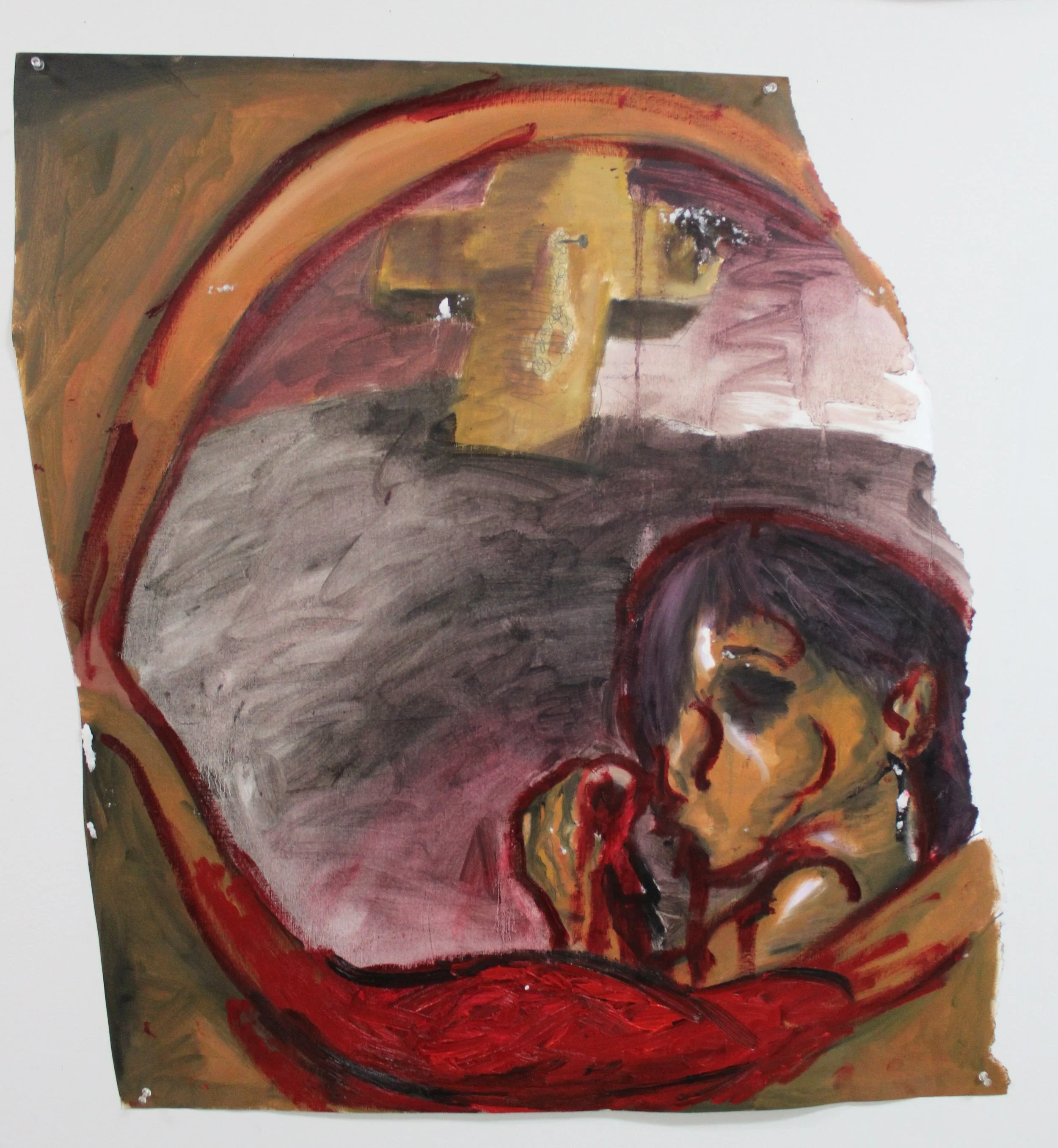 VIII. Psychosis, Oil and graphite pencil on Canvas paper, 35 inches x 29 inches, 2023.
