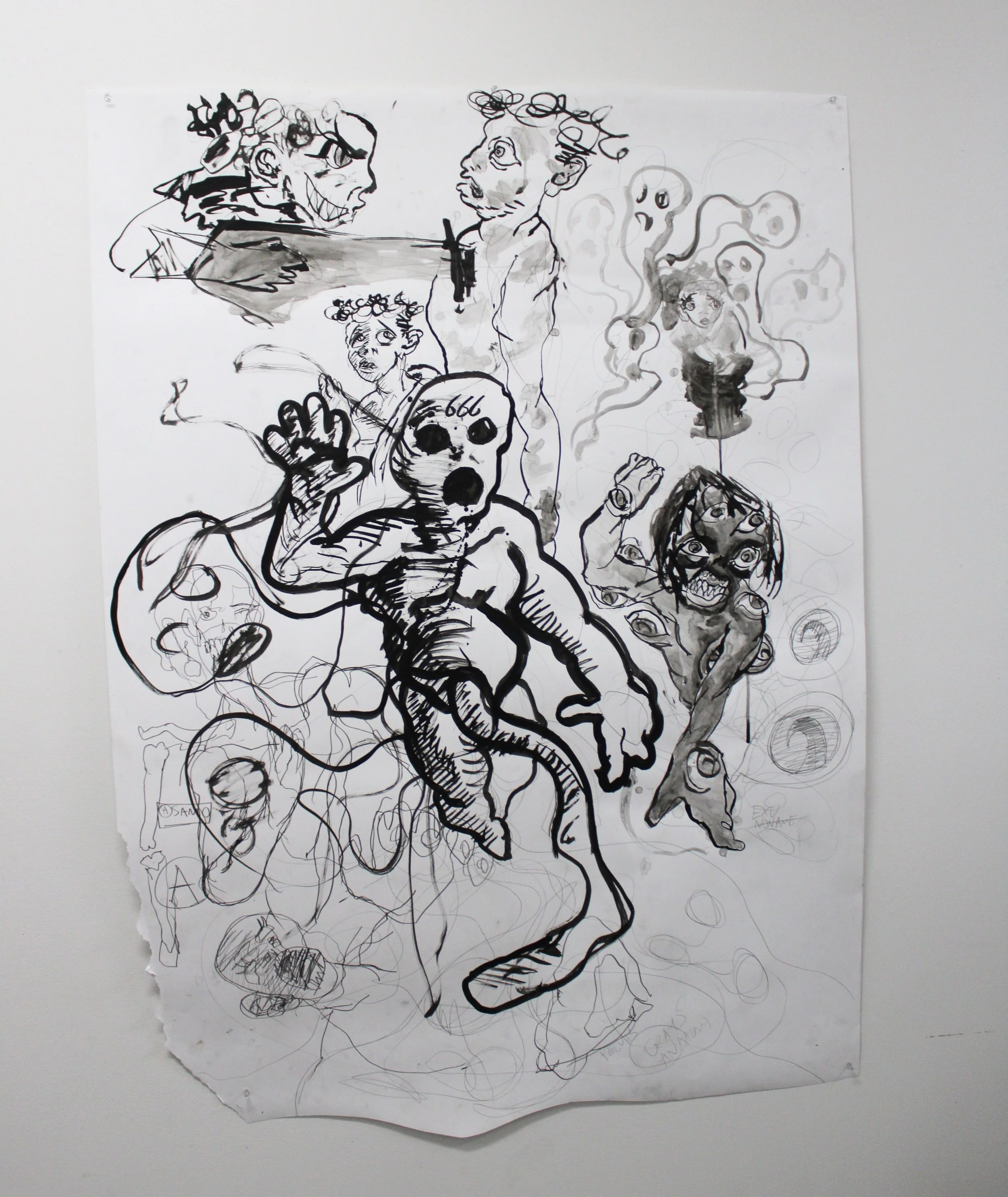 V. Giygas Monologue, Ink-wash and graphite pencil on Bristol paper, 42 inches x 58 inches, 2023. 