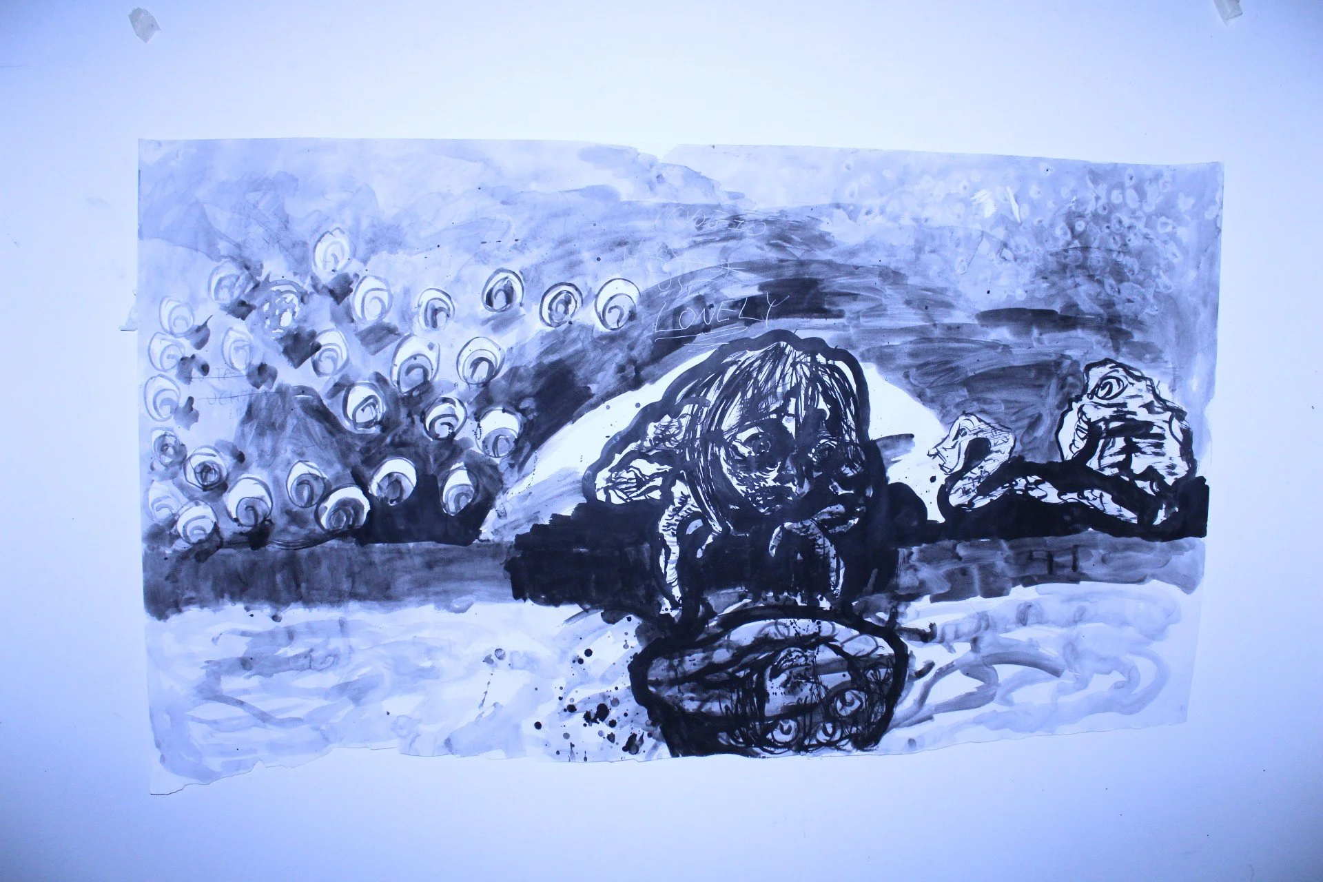 Noname (Narcissus), Ink and wash on Mixed paper, 36 x 20 inches, 2022. 