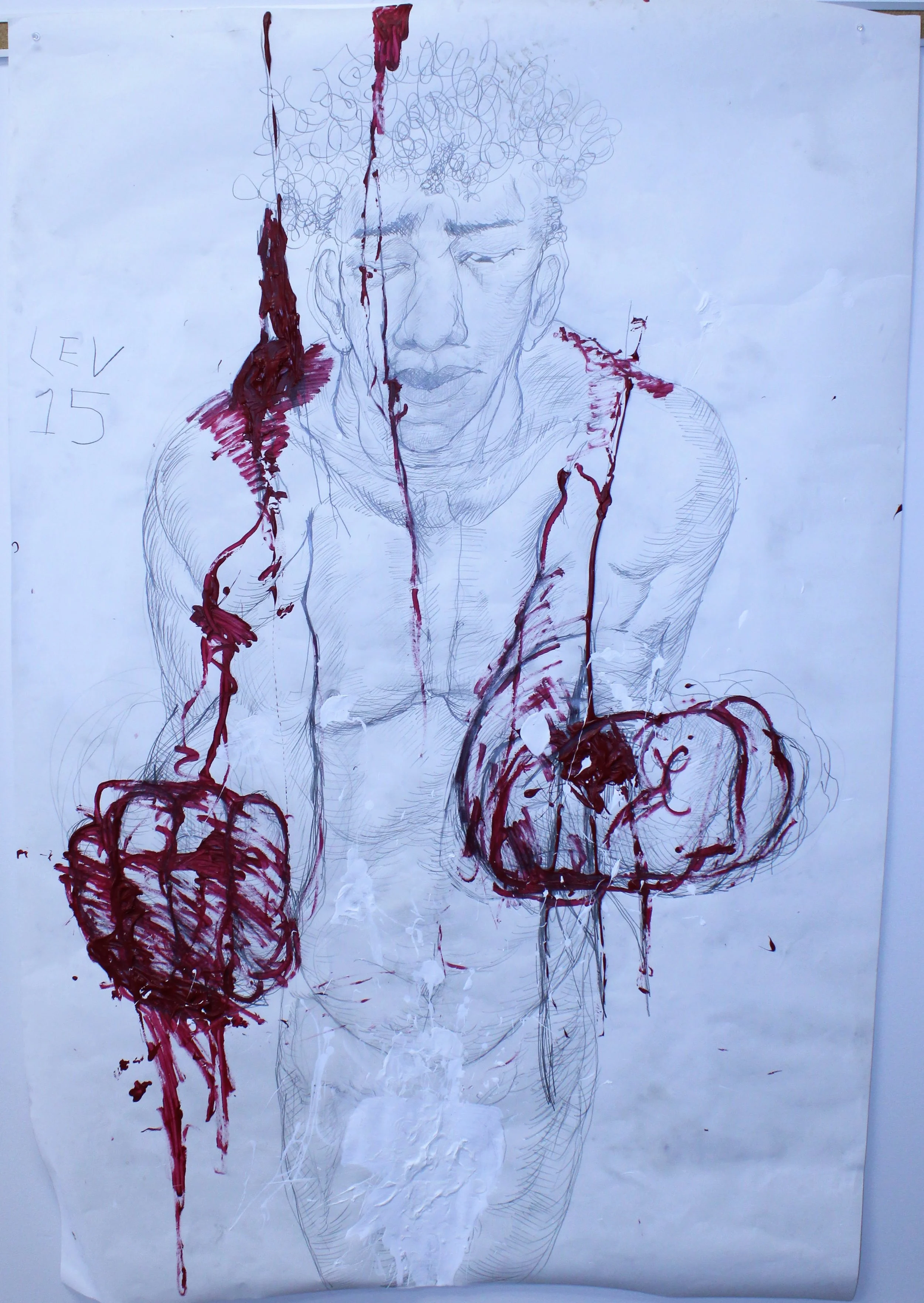 IV. Leviticus XV, Graphite pencil, gesso, and acrylic paint on Drawing paper, 42 inches x 60 inches, 2023.