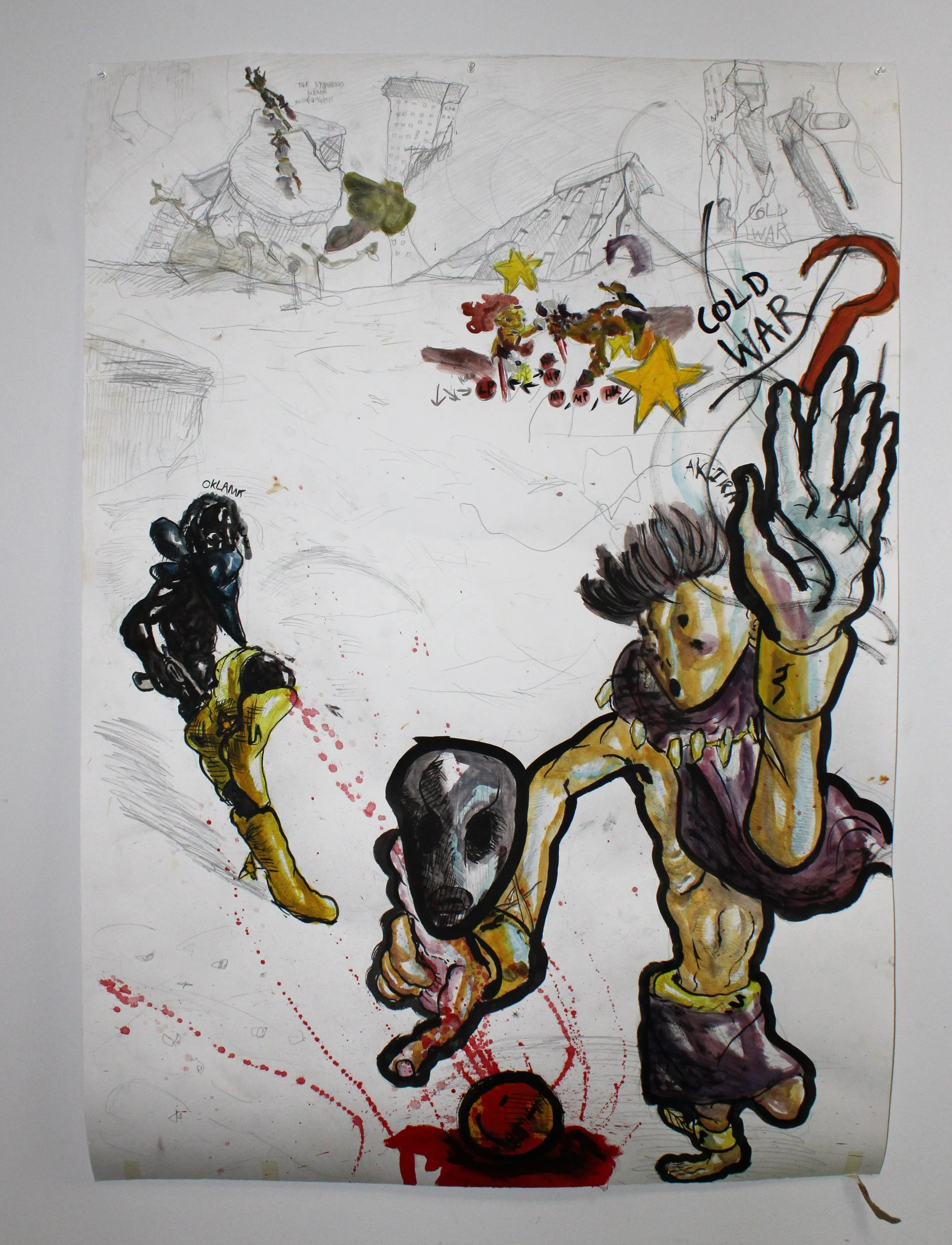 Cold War, Graphite pencil, watercolor, and ink on watercolor paper, 42 inches x 54 inches, 2023.