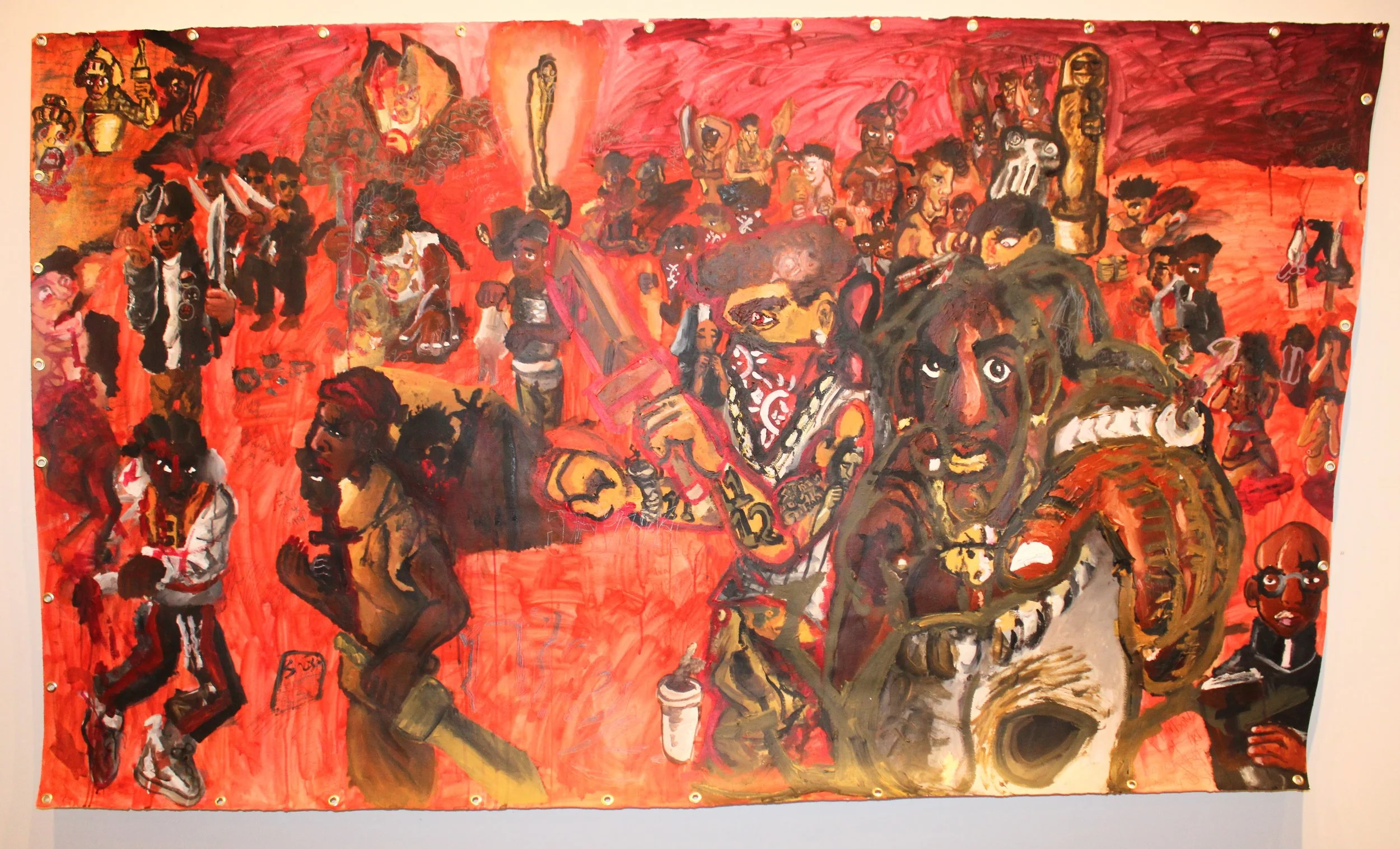 Judges (re-contextualized), Acrylic and graphite pencil on Arches paper, 55 inches x 95 inches, 2024.