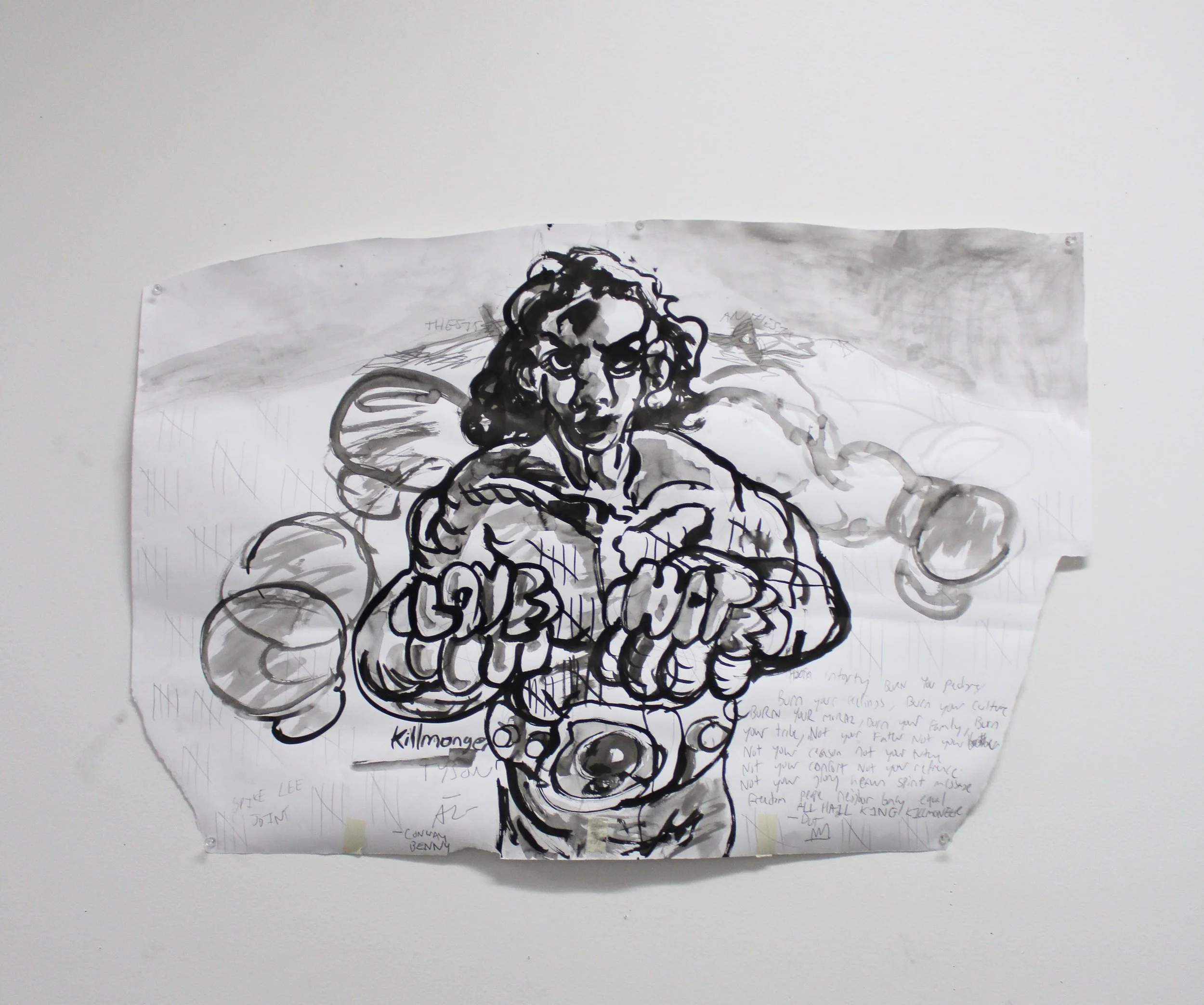 IV. Killmonger Interlude, Ink and Graphite pencil on Mixed media paper, 24 inches x 36 inches, 2023.