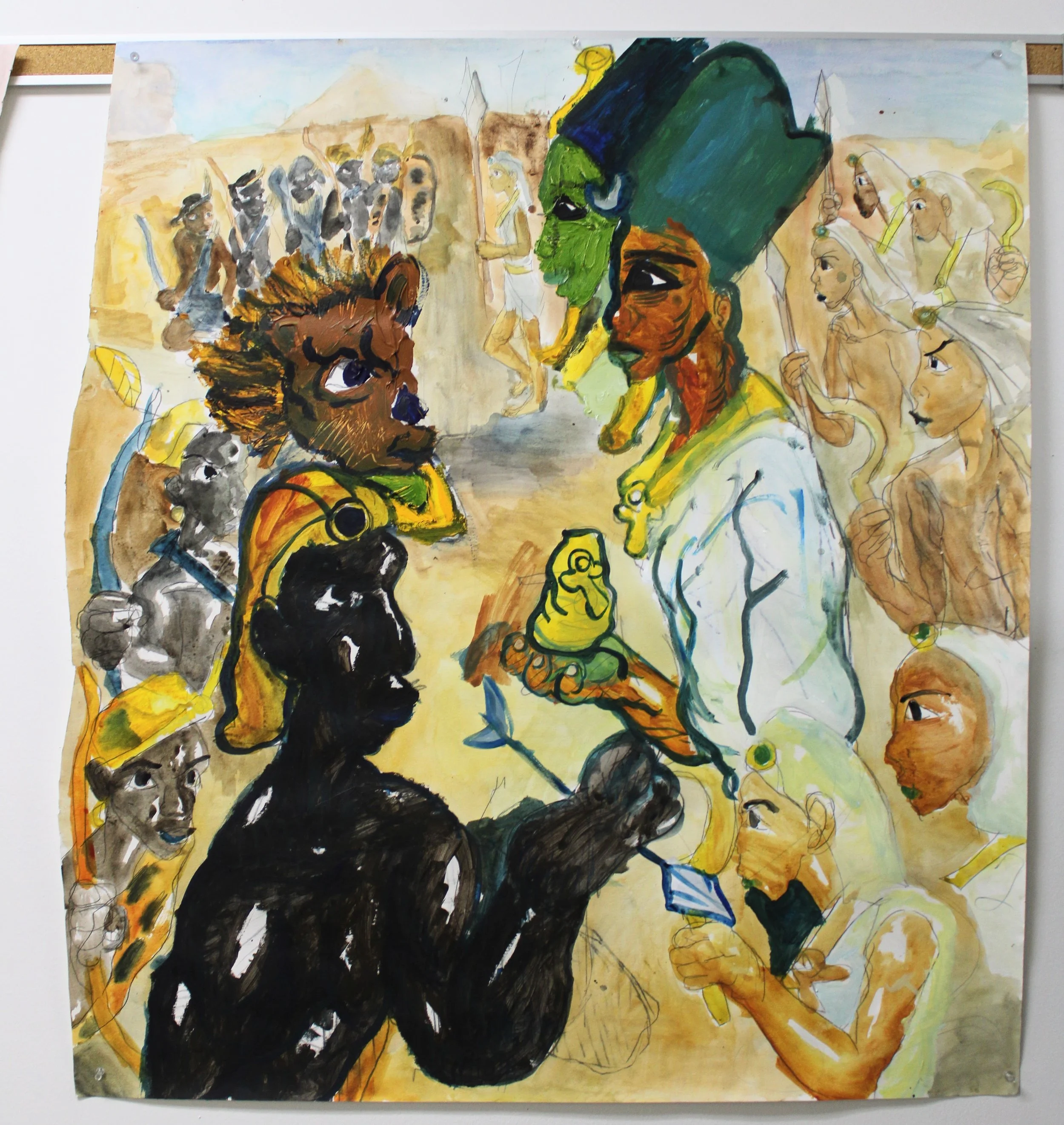 VI. Egyptians and Cushite Mercenaries, Acrylic, watercolor, and graphite pencil on Watercolor paper, 38 inches x 42 inches, 2023