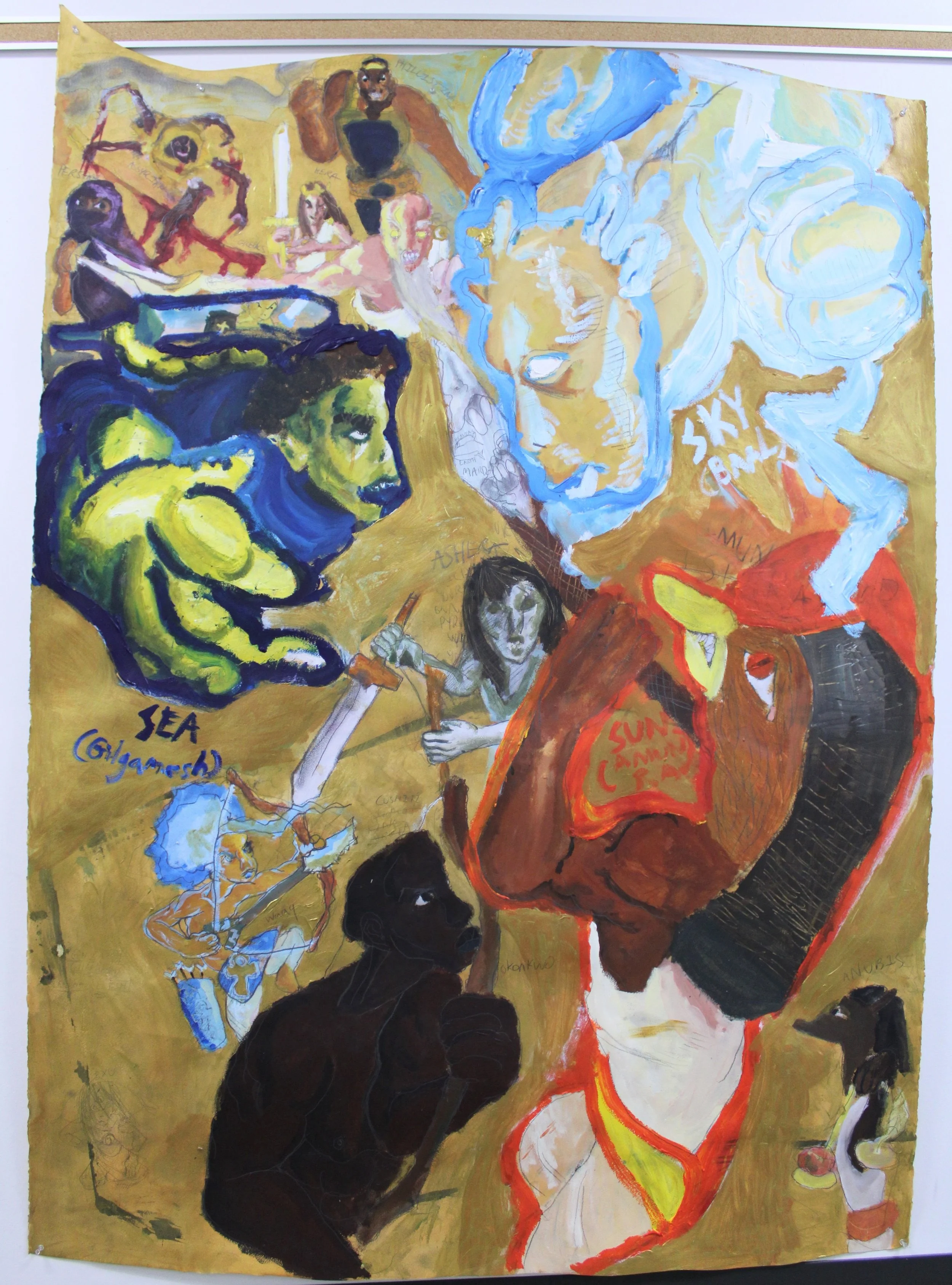 Old Gods, Acrylic and graphite pencil on Arches paper, 48 inches x 60 inches, 2023.