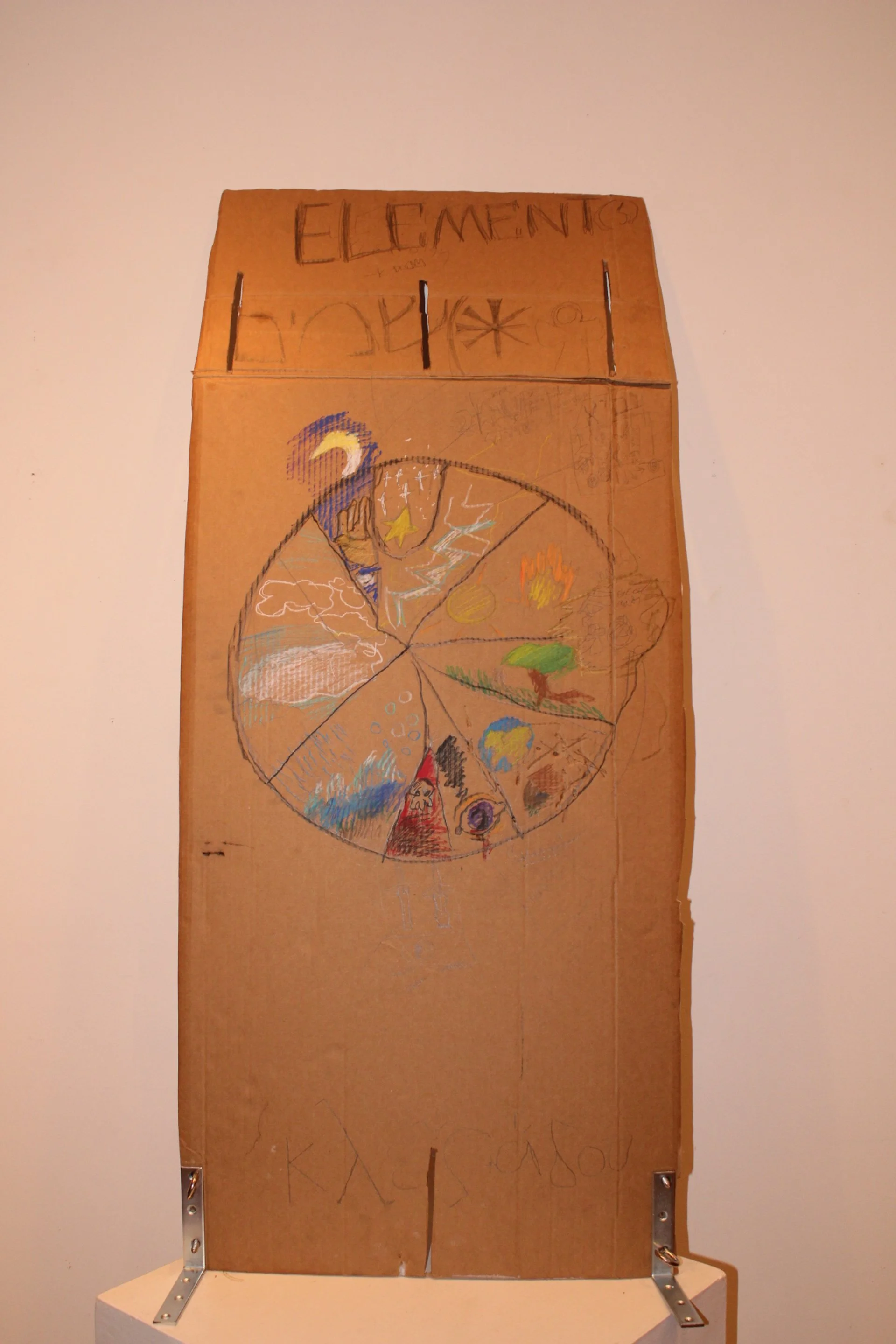Element(s) side A, Graphite pencil and colored pencil on Cardboard, 23 x 51 inches, 2024.