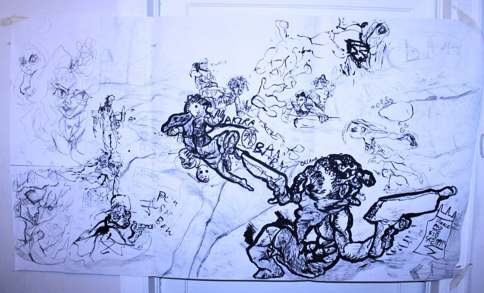Akira, Ink and graphite pencil on Mixed media paper with drawing paper, 47 x 36 inches, 2022.