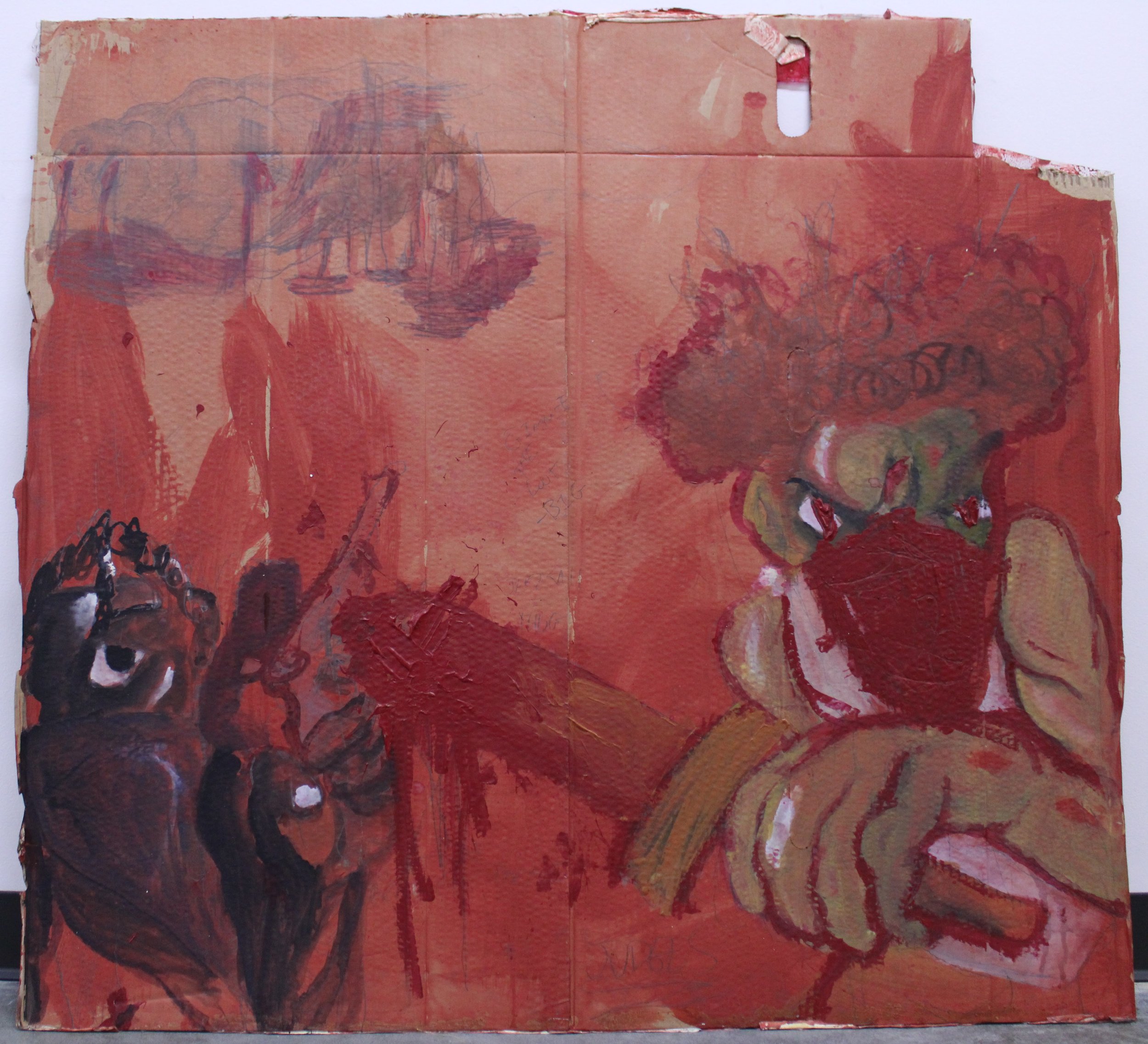 Of Minstrels and Mammies side II, Watercolor, acrylic paint, and graphite pencil on Cardboard, 28 inches x 28 inches, 2023.