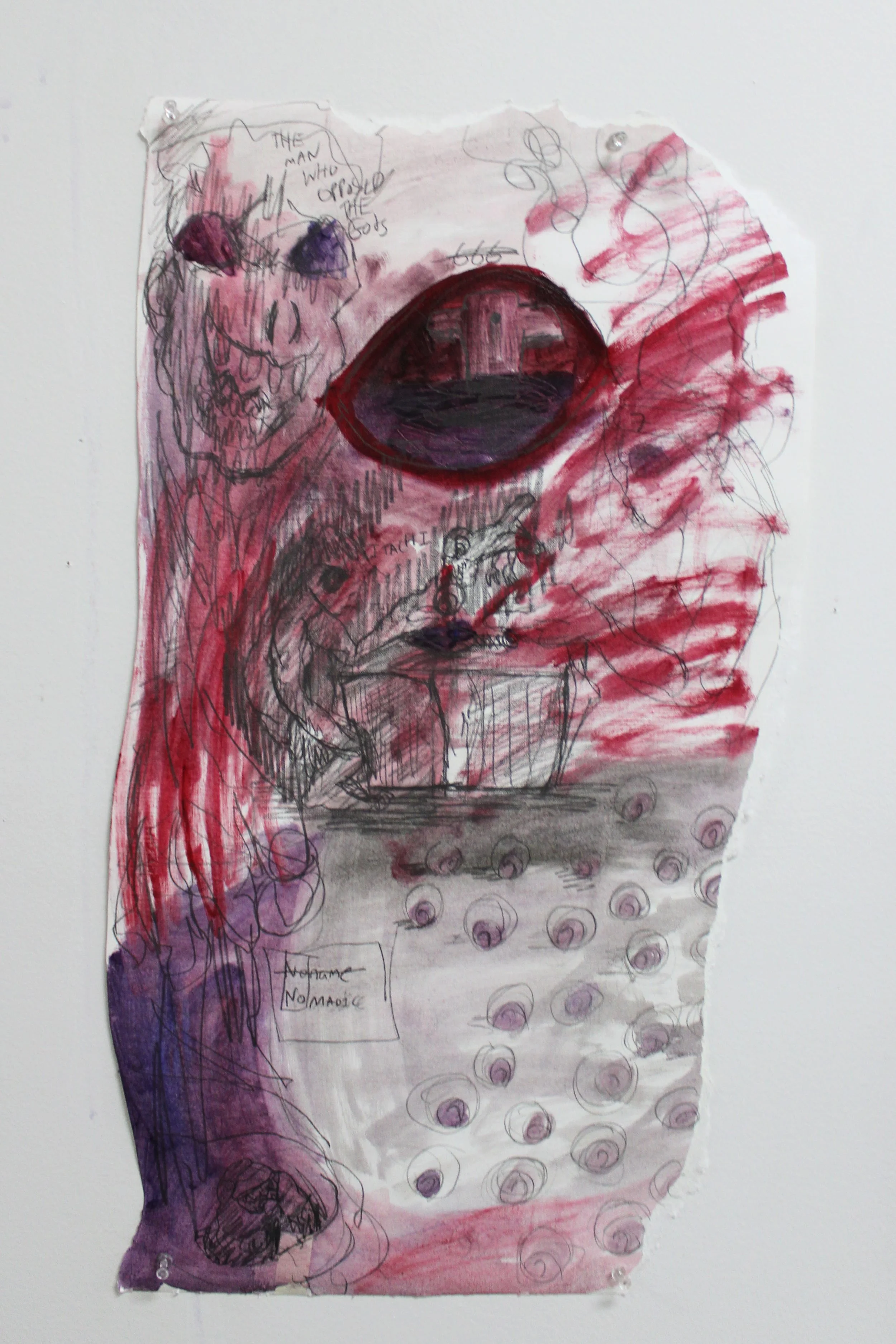 VII. Noname Monolouge, Oil and graphite pencil on Canvas paper, 24 inches x 13 inches, 2023.