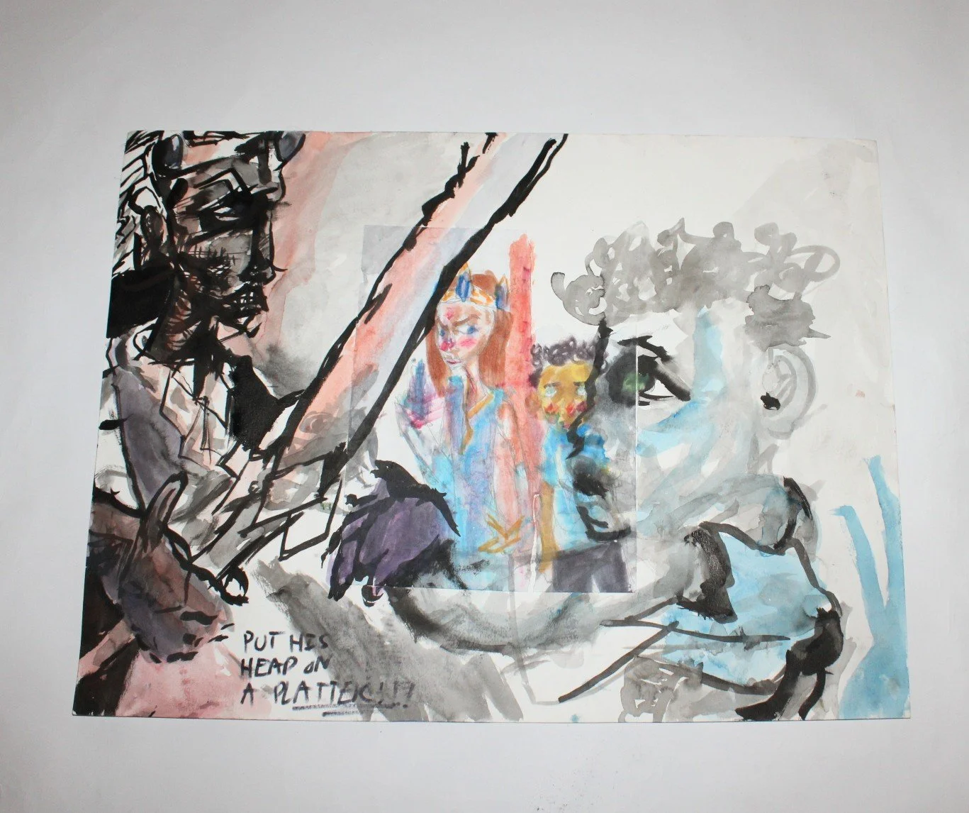 Crown II, Inkwash, watercolor, and collaged paper on Watercolor paper, 24 inches x 18 inches, 2020-2021.