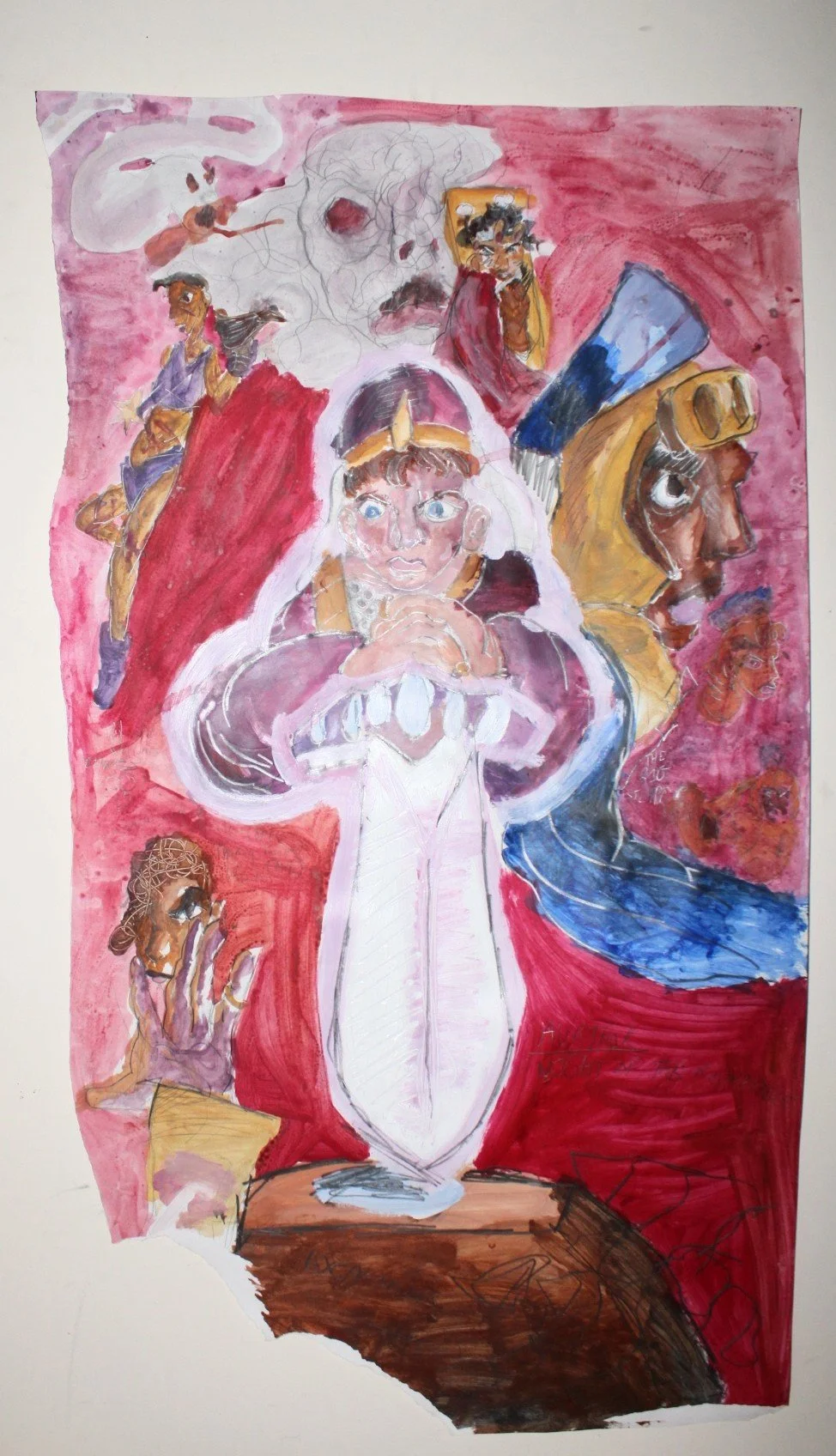 Excalibur II, Acrylic paint and graphite pencil on Mixed Media paper, 30 inches x 48 inches,  2023.
