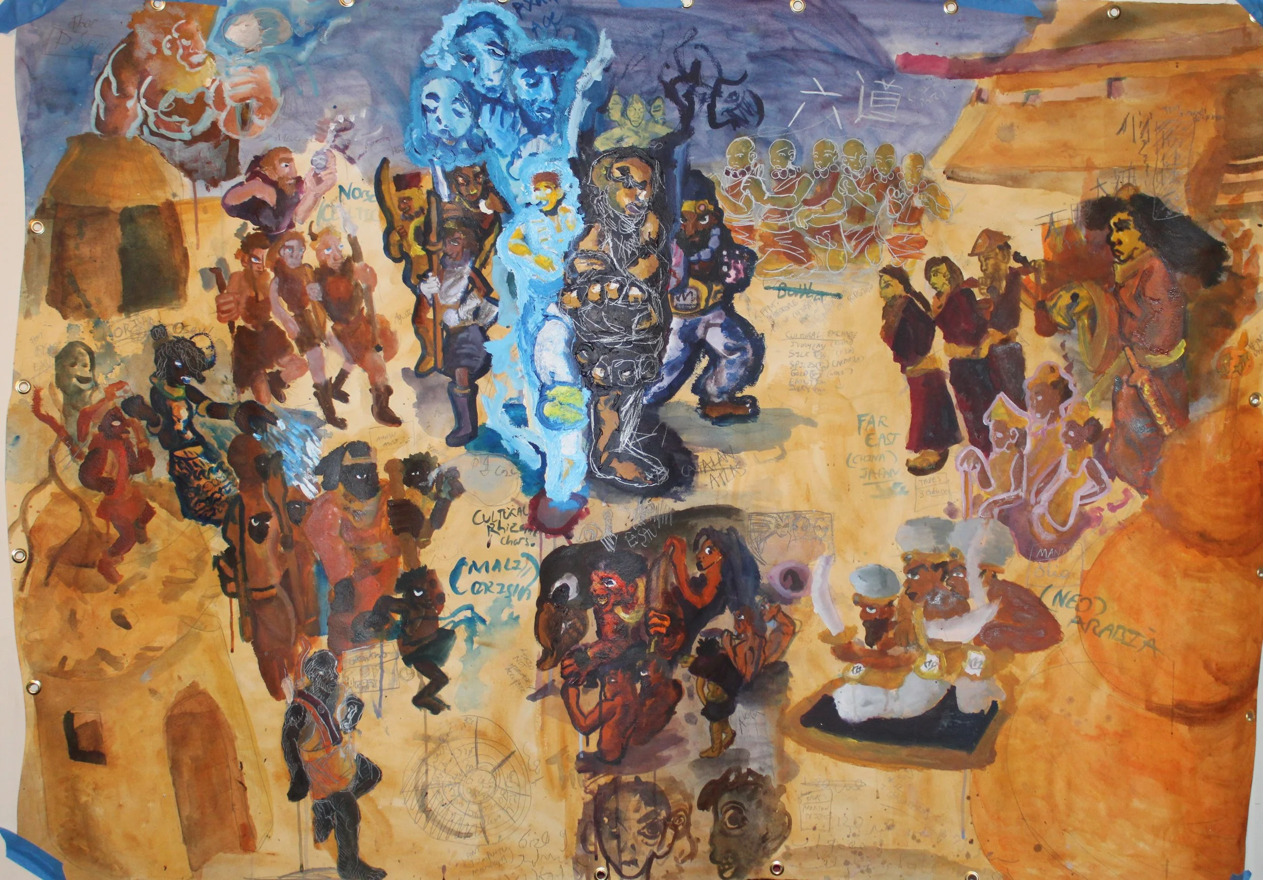 Epic Heroes III: Neo Nations, Acrylic and graphite pencil on Arches paper, 42 inches x 57 inches, 2024.