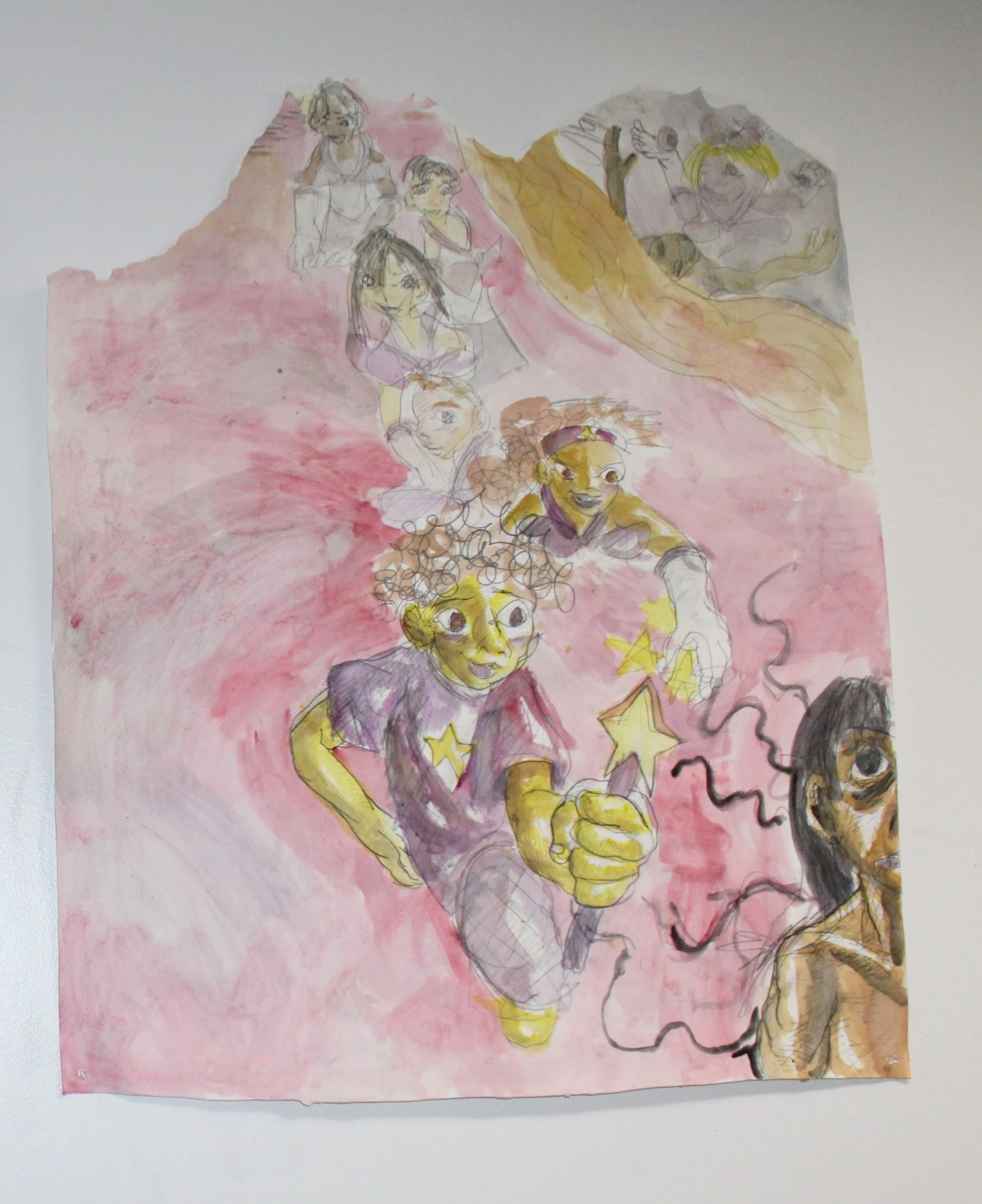 V. New Friend, Graphite pencil and watercolor on Watercolor paper, 36 inches x 30 inches, 2023.