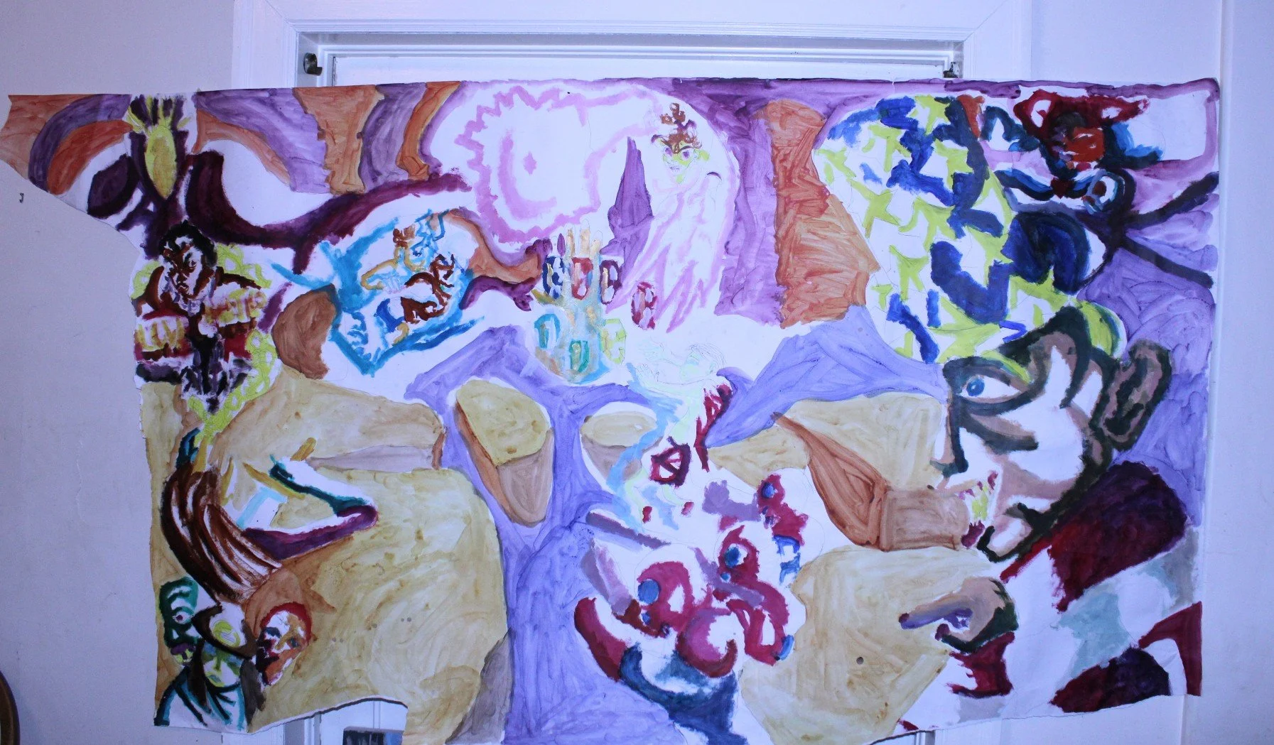 Who Watches the Watchmen I, Acrylic and pen on Mixed media paper, 94 x 48 inches, 2021.