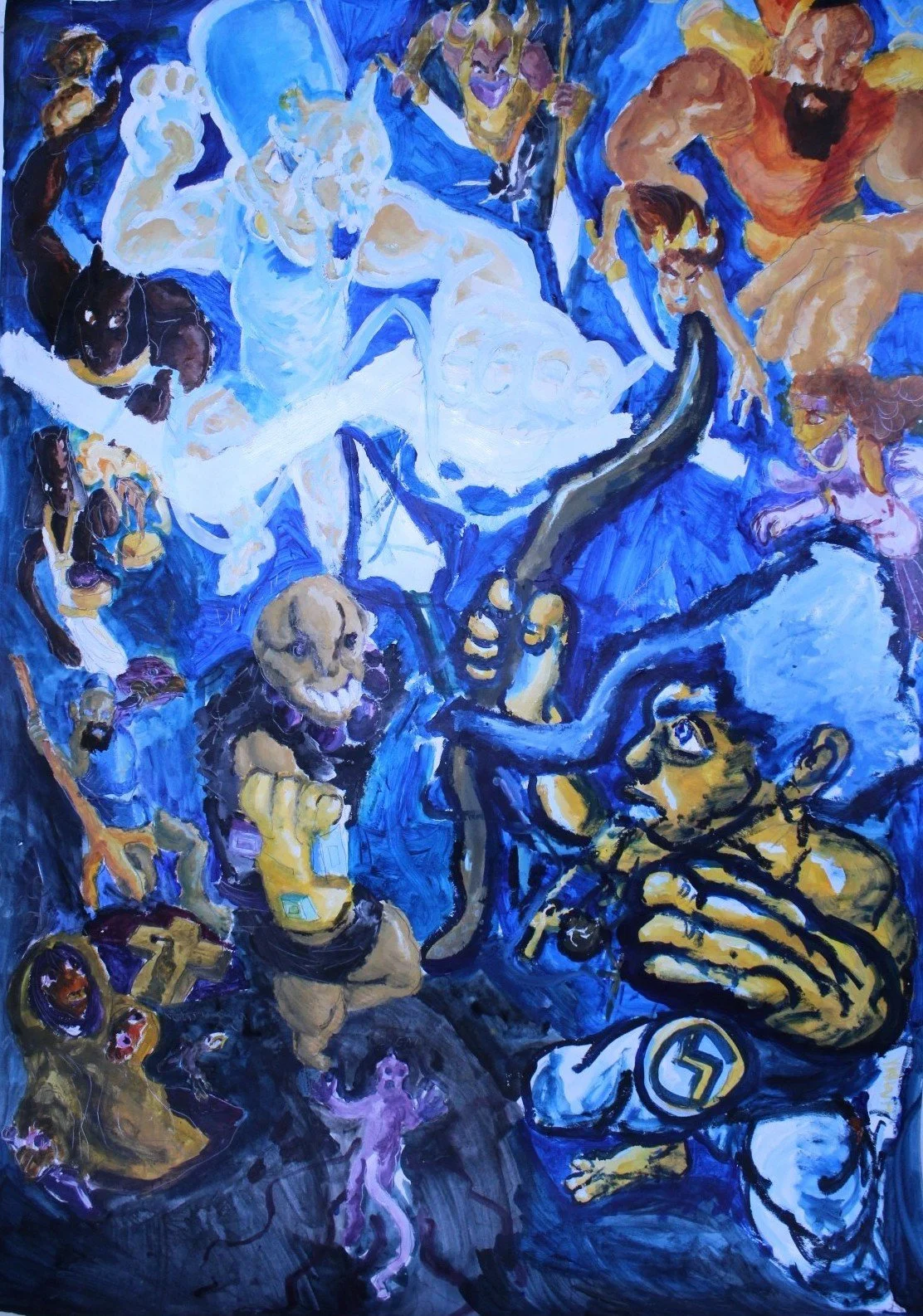 Old Gods vs New Gods, Acrylic and graphite pencil on Mixed media paper, 36 inches x 51 inches, 2023.