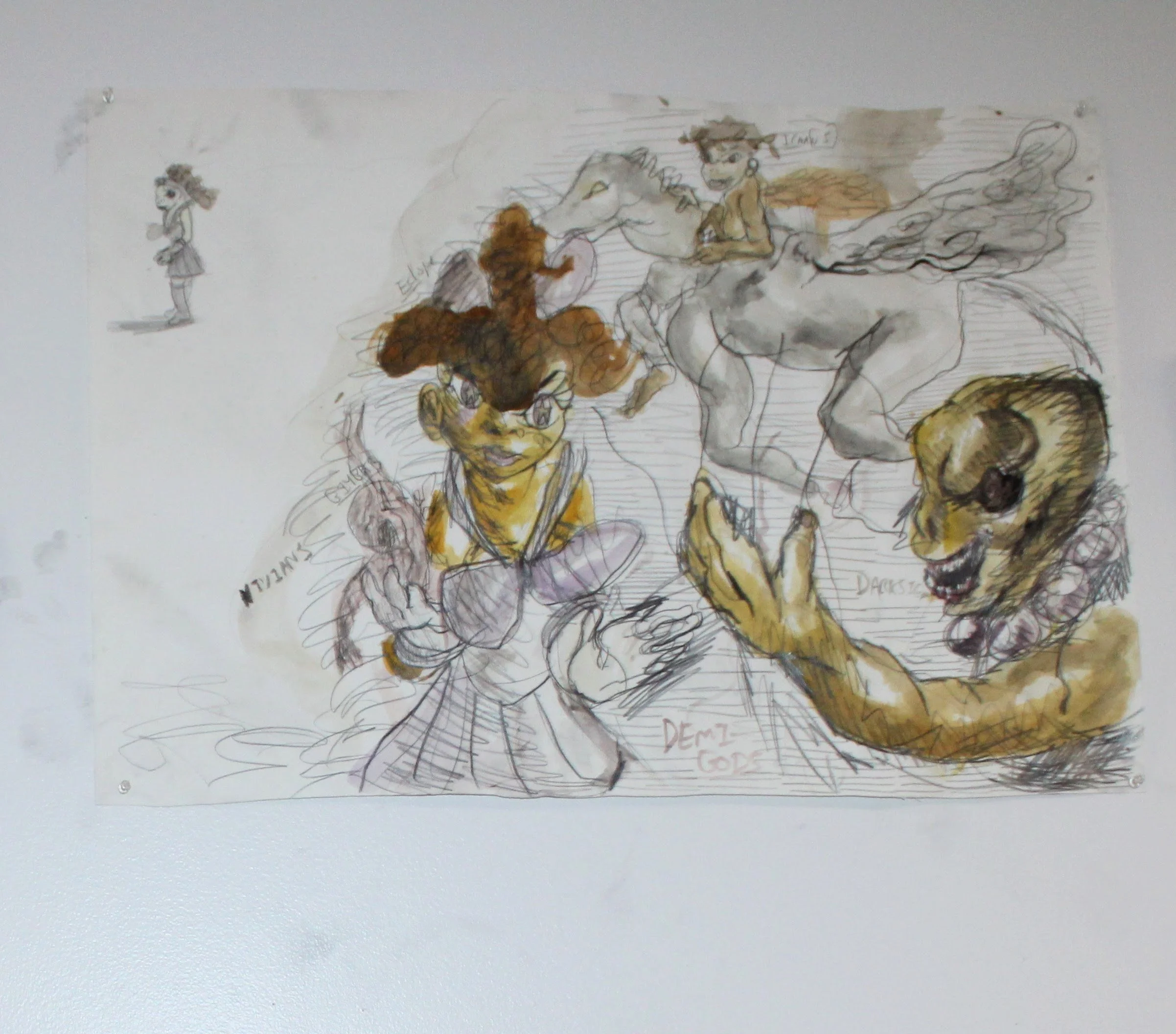 IV. Lost Children (Interlude), Graphite pencil and watercolor on Watercolor paper, 30 inches x 21 inches, 2023.