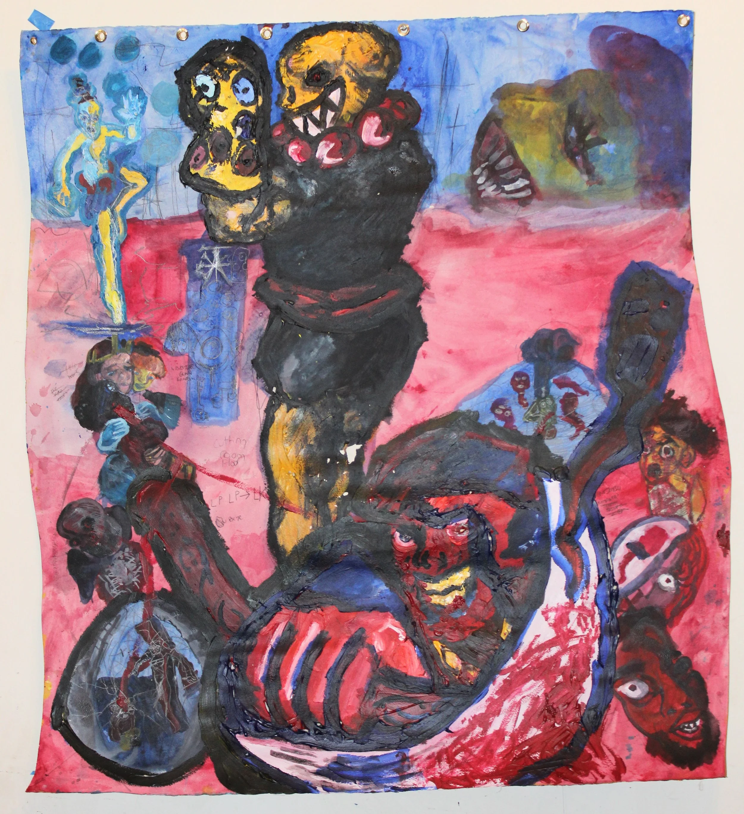 Cutting room floor side B ( No heroes), Acrylic and graphite pencil on Arches paper, 36 x 36 inches , 2024.
