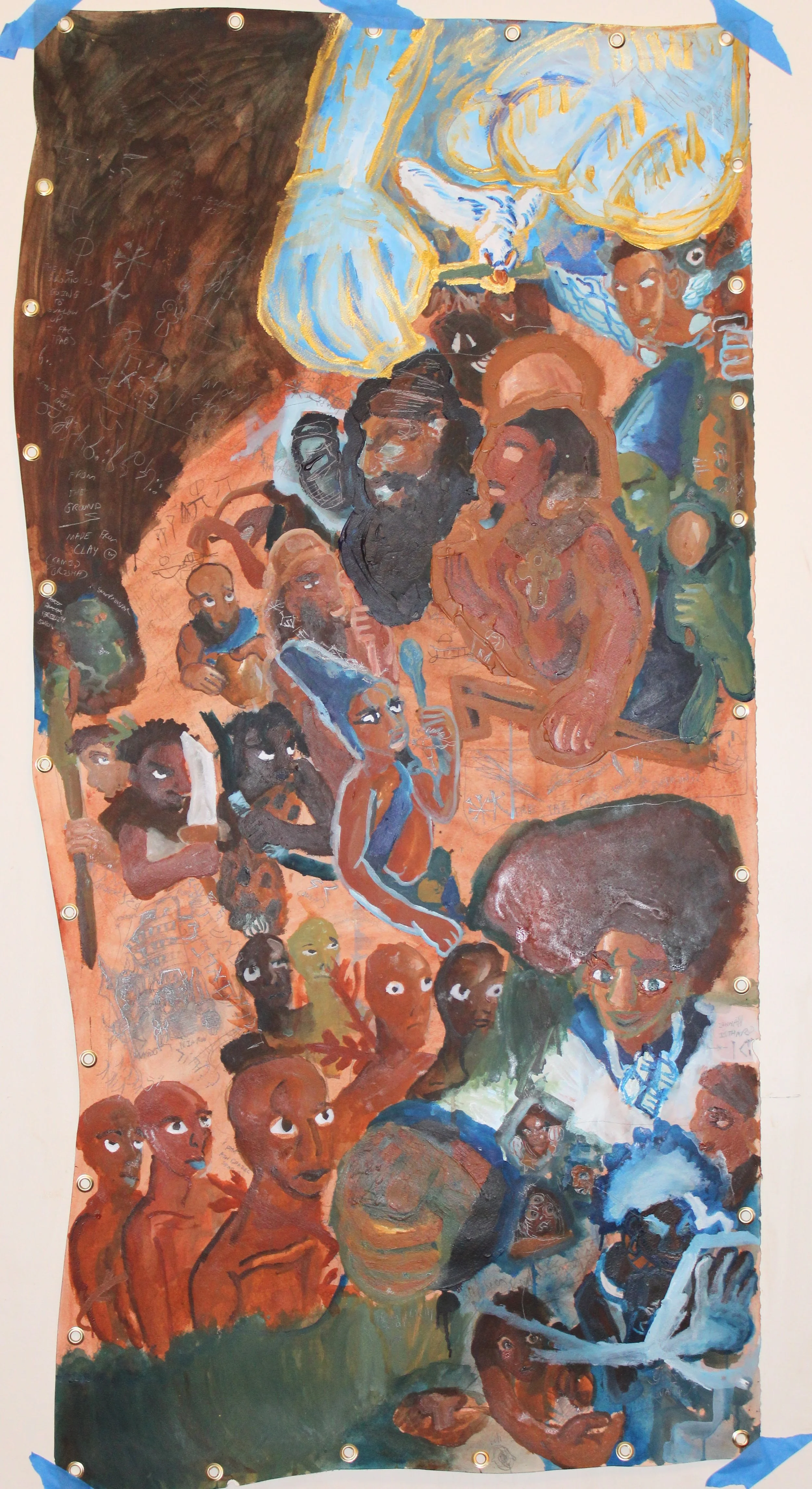 Archaeology: From the Ground, Acrylic and graphite pencil on Arches paper , 31 x 61 inches, 2024.